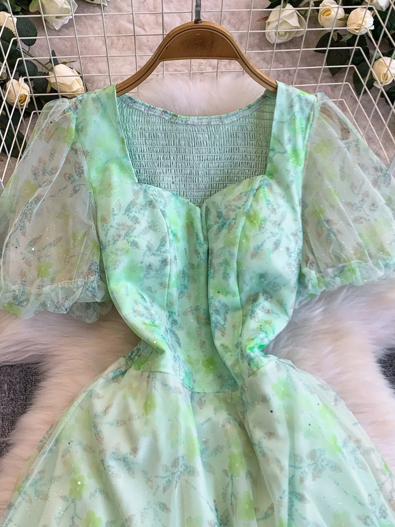Sweetheart Neck Puff Sleeve Dress
