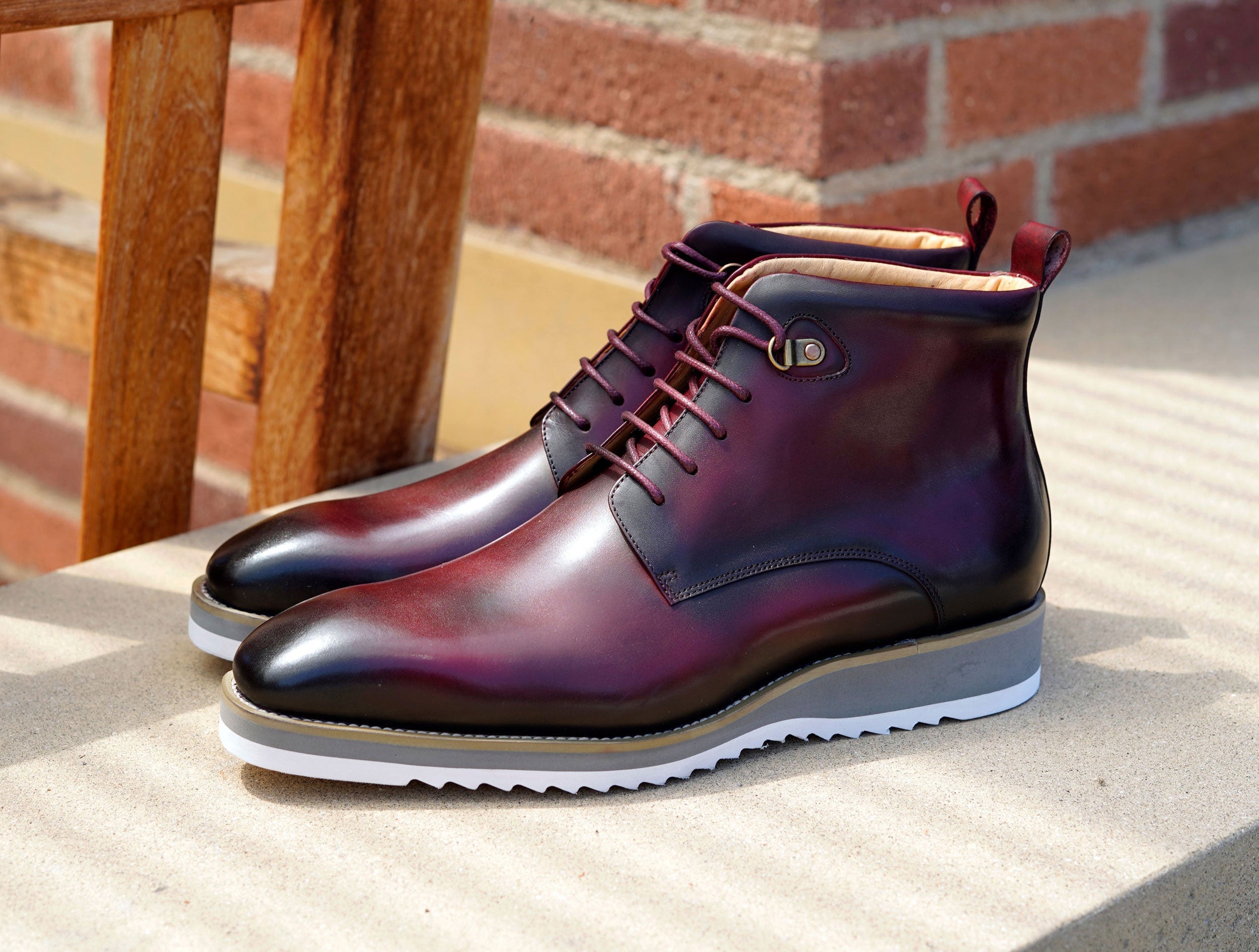 Maurice Burnished Calfskin Boot - Burgundy