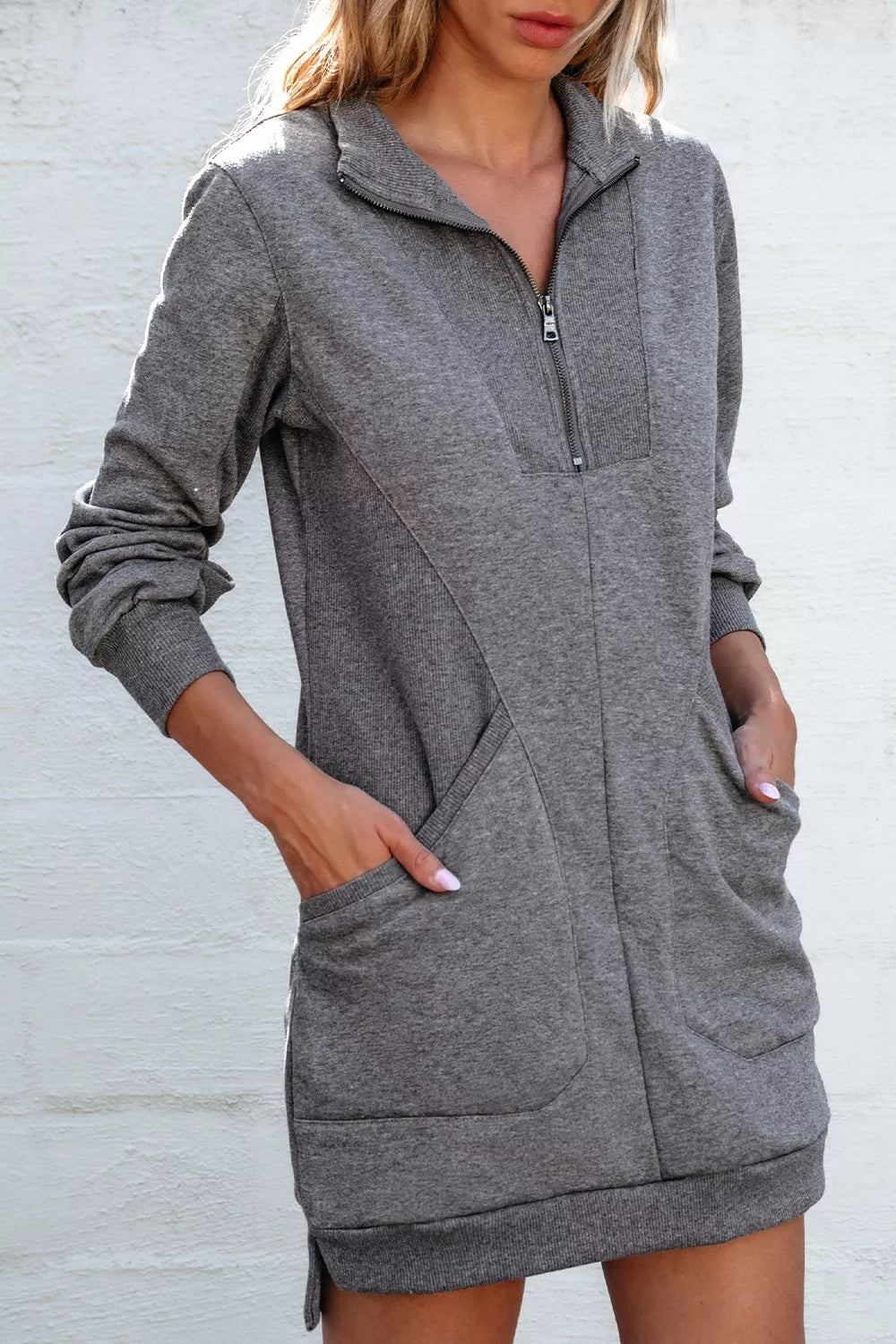 Zip Front Long Sleeve Sweatshirt Dress