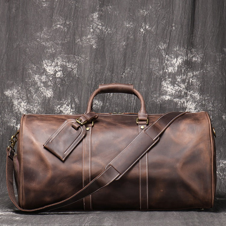 Premium Leather Travel Bag - Vintage Cowhide Weekender Duffel