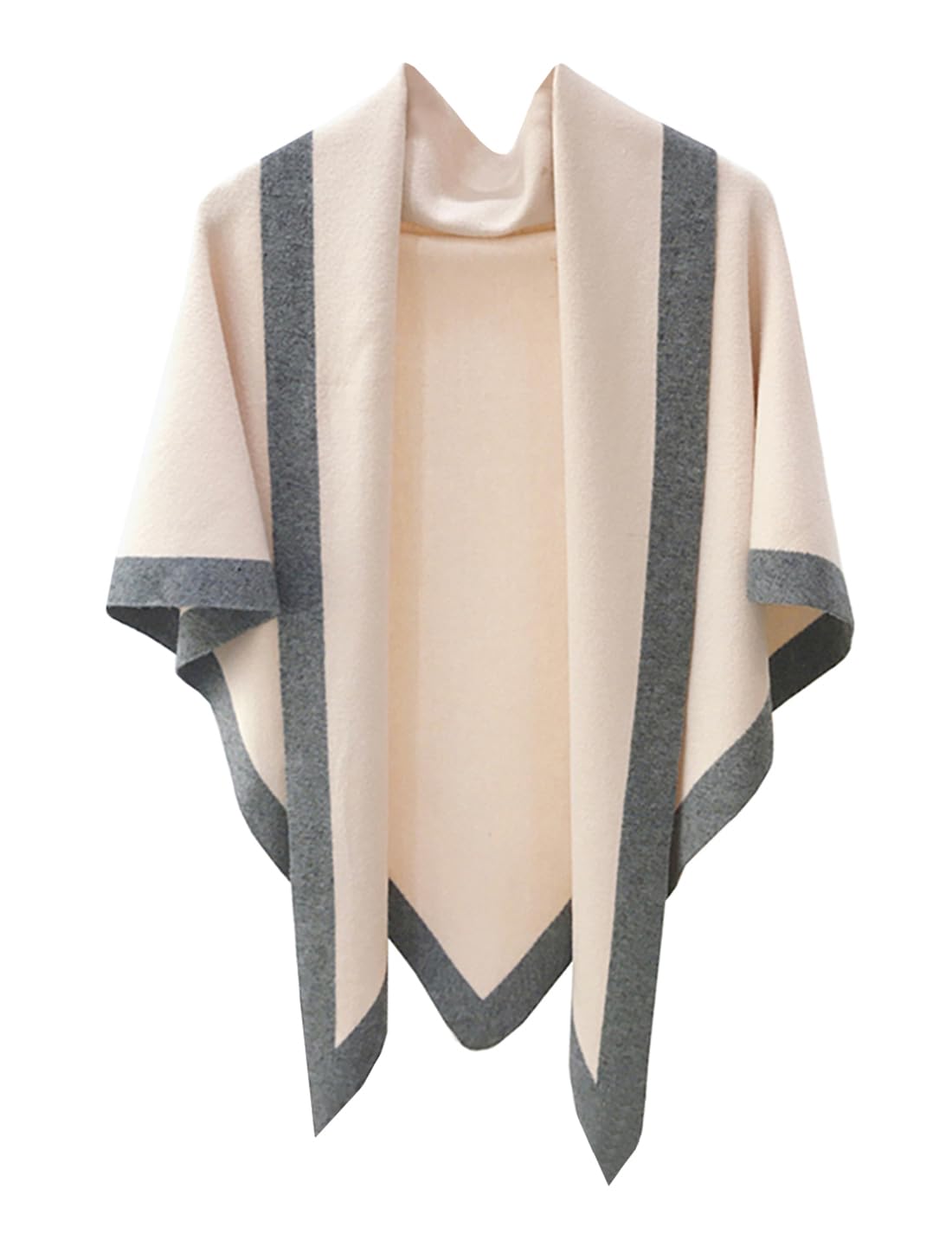 stylesilove Women Wool Blend Cashmere Knitted Solid Color Triangular Shawl with Contrast Border Lightweight Stole Wrap Scarf
