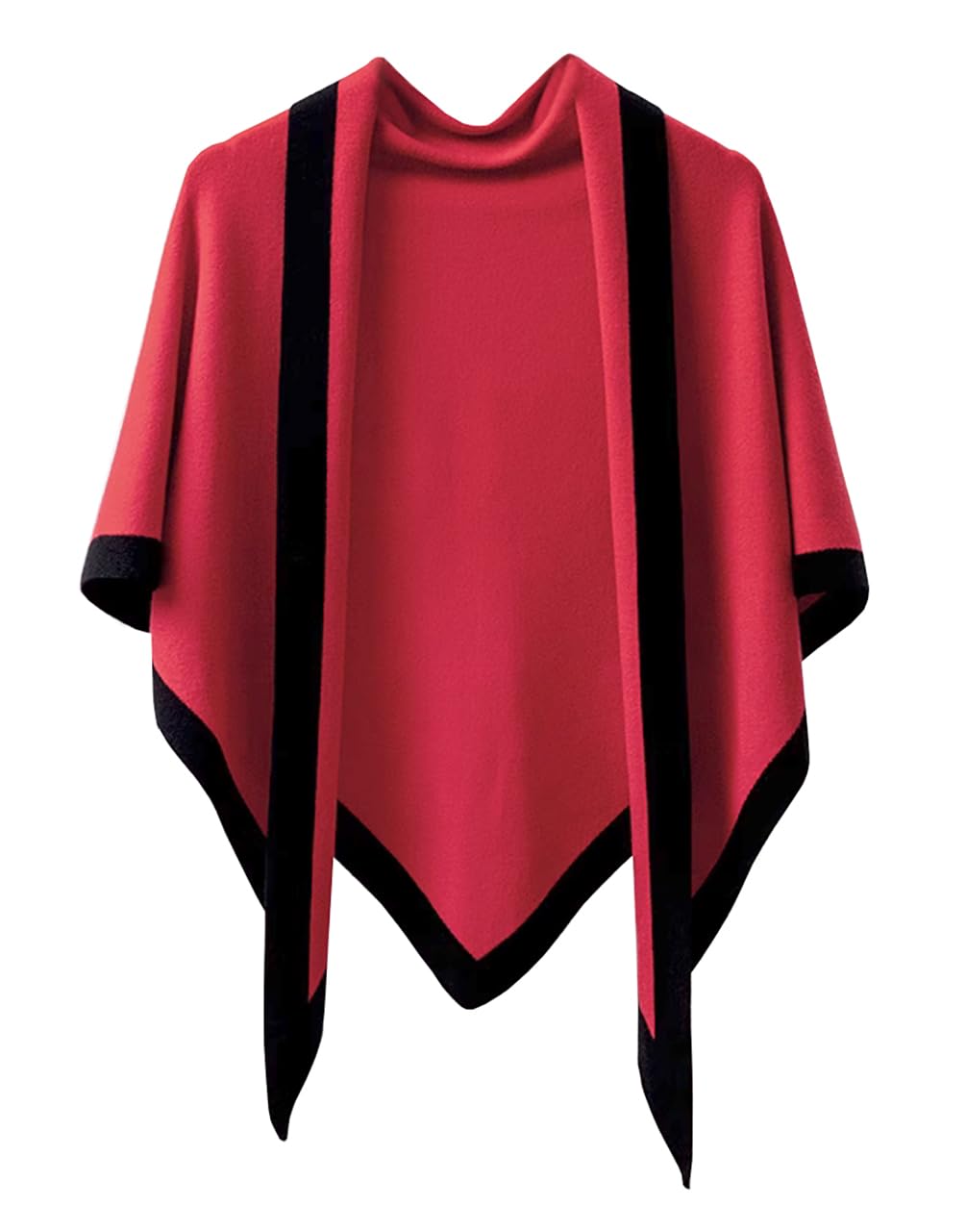 stylesilove Women Wool Blend Cashmere Knitted Solid Color Triangular Shawl with Contrast Border Lightweight Stole Wrap Scarf