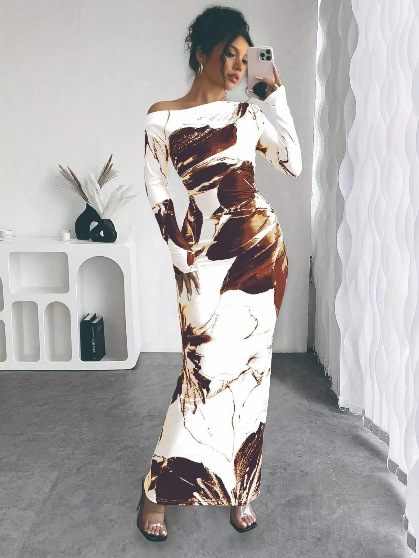 Floral Print One Shoulder Maxi Dress