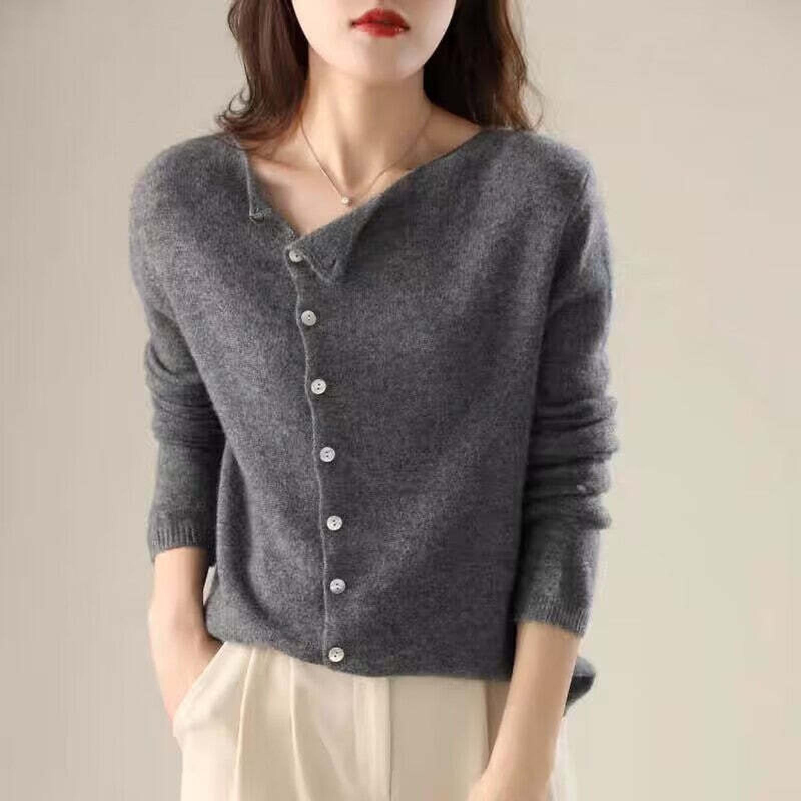 French retro round neck single breasted cashmere knitted cardigan women's autumn thin casual top