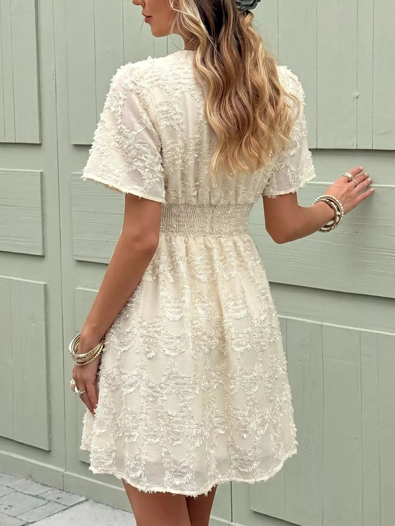 Textured V-Neck Mini Dress