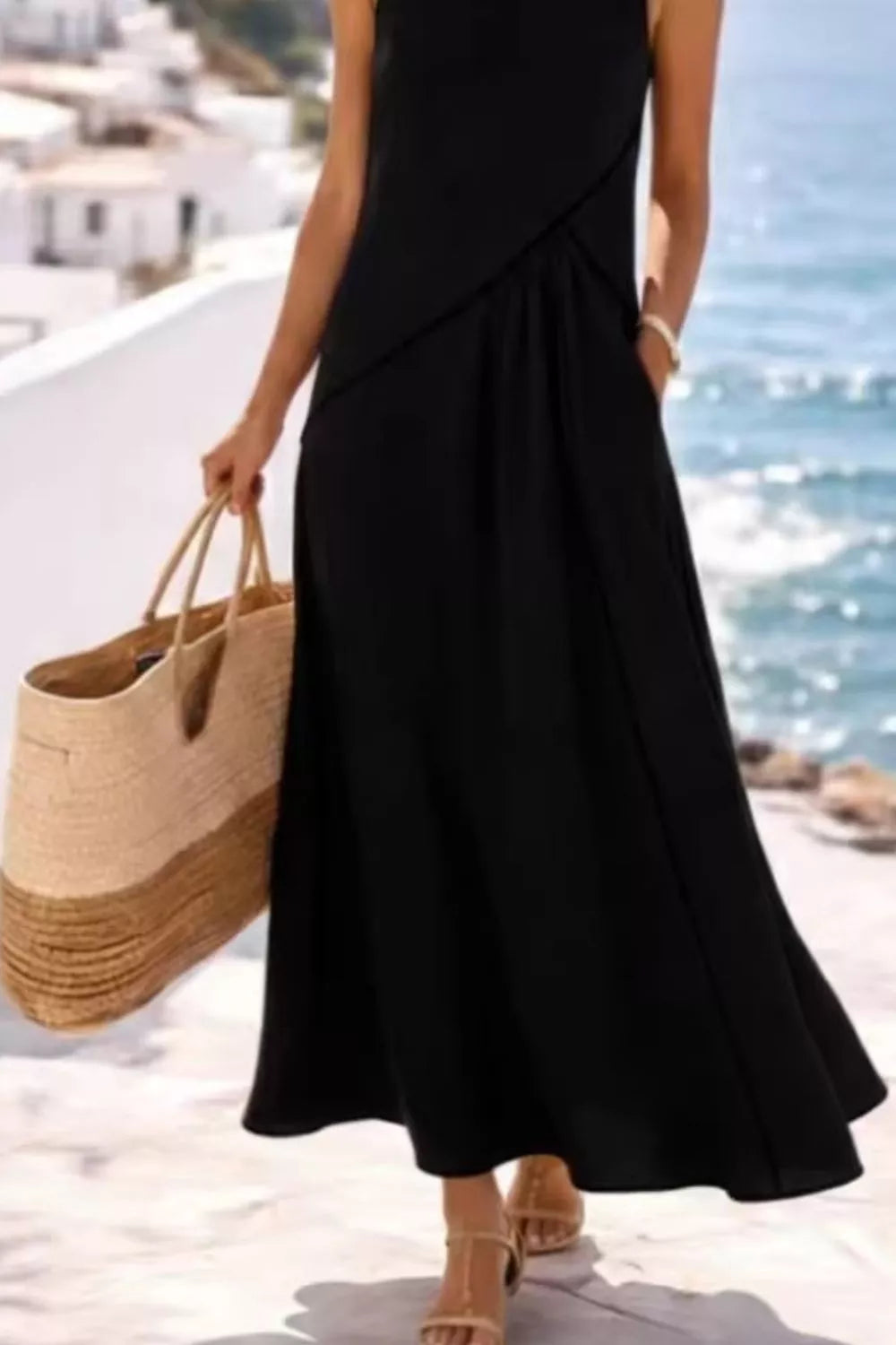 Sleeveless Casual Maxi Dress with Contrast Trim