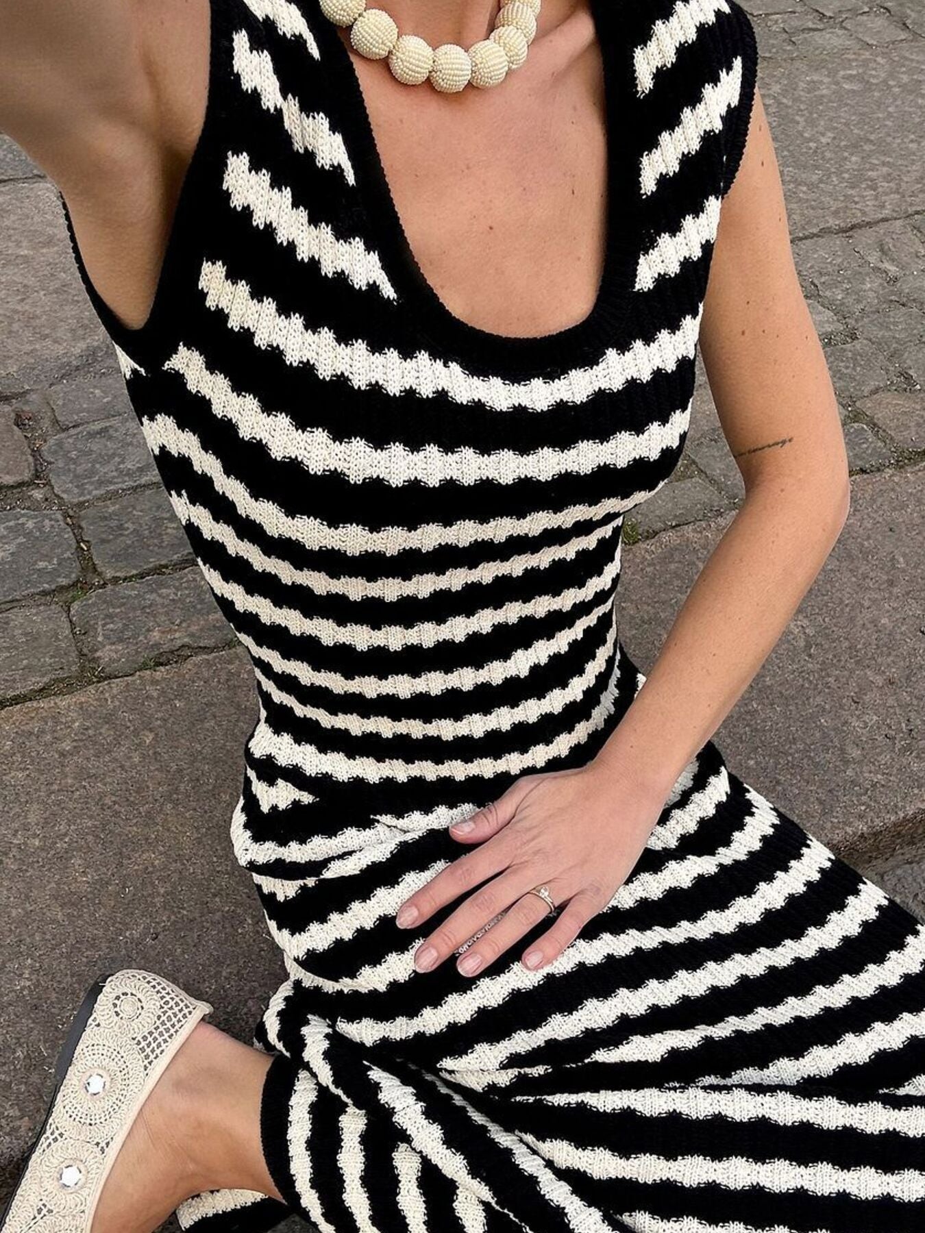 Side Slit Sleeveless Midi Knit Dress