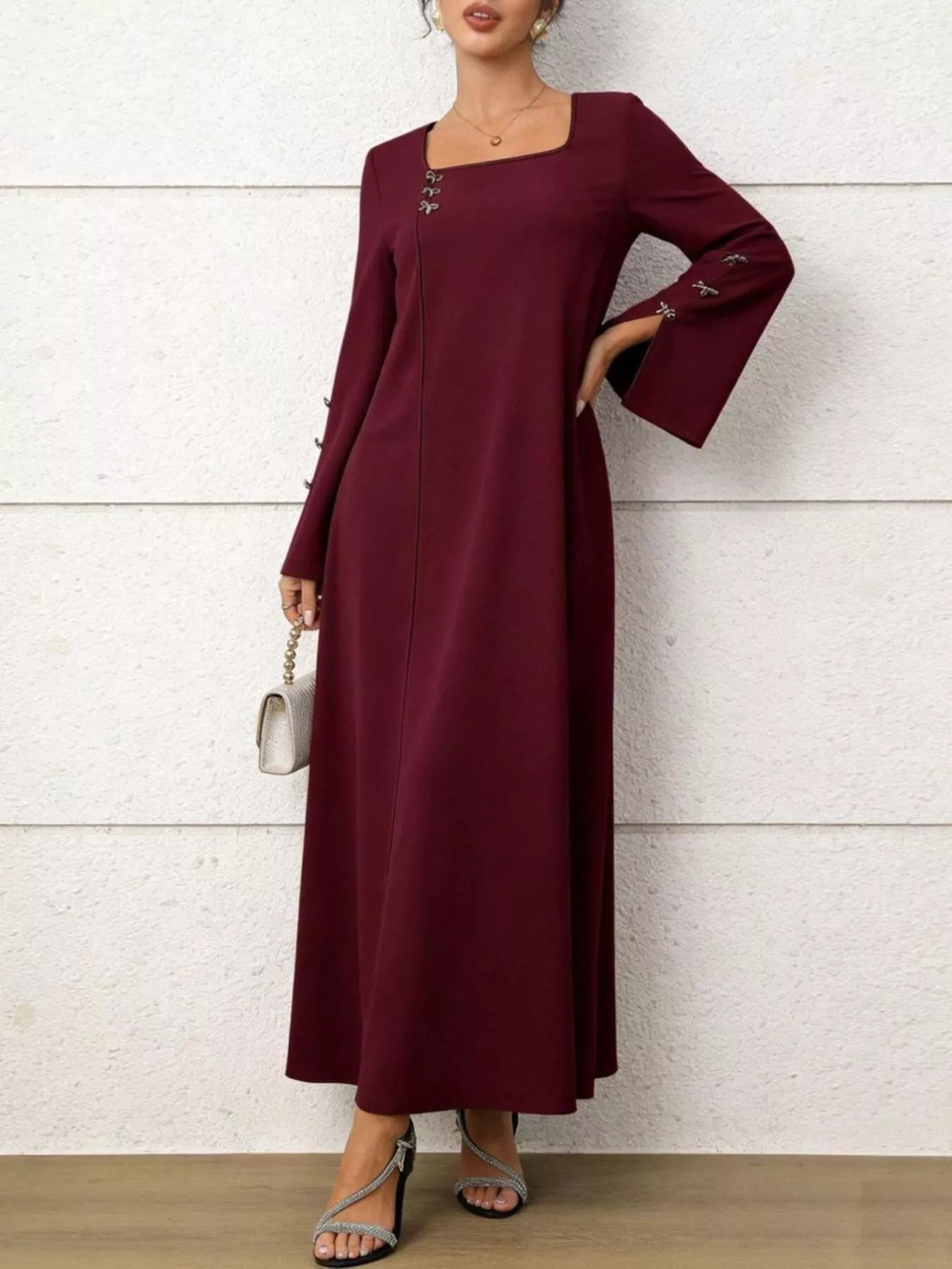 Square Neck Flare Sleeve Maxi Dress