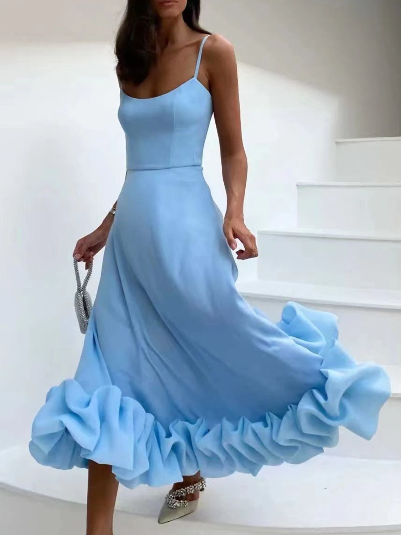 Ruffle Hem Scoop Neck Midi Dress