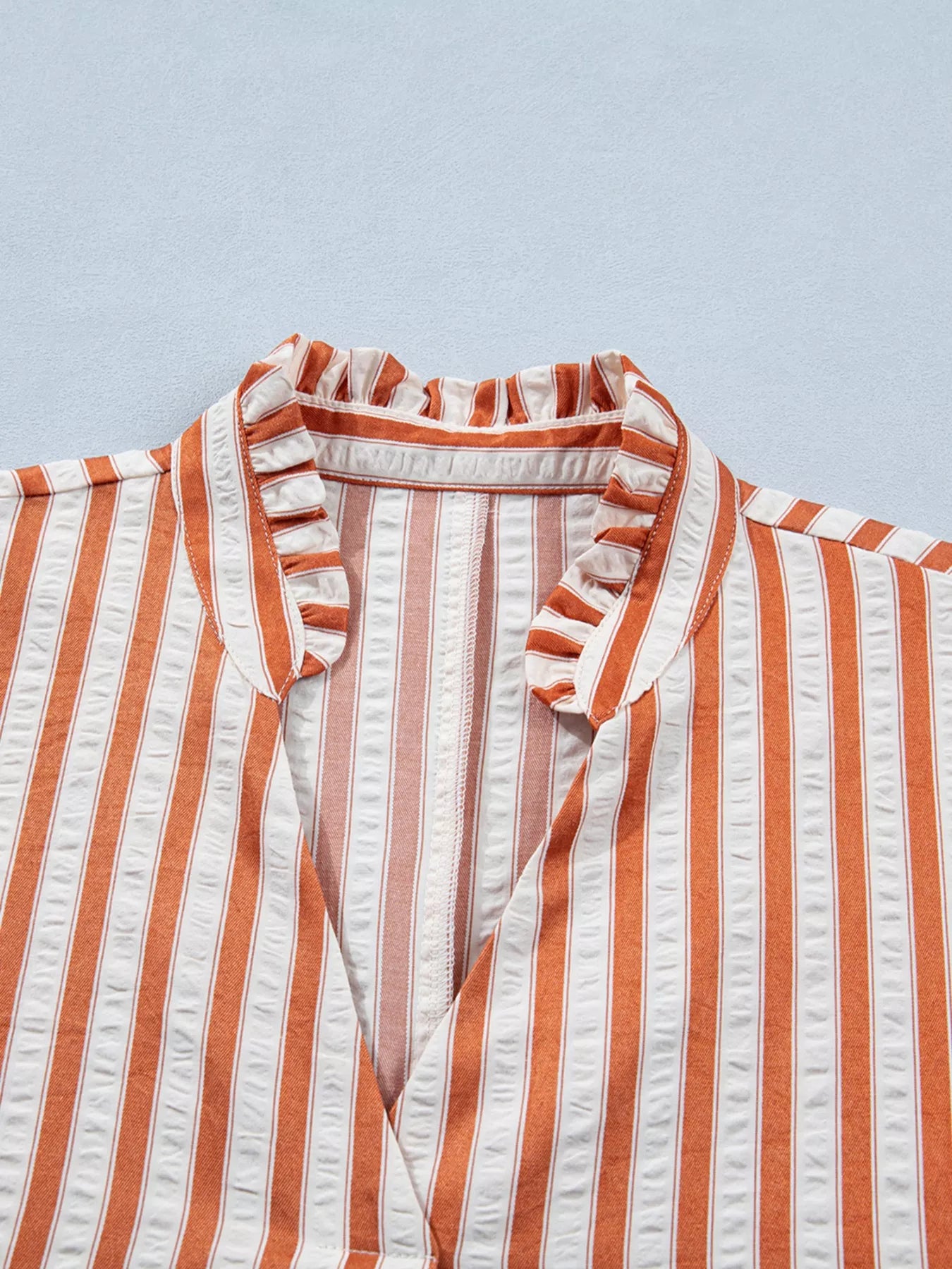 Stripe Pinched V Neck Turn-up Cuffs Shift Mini Dress