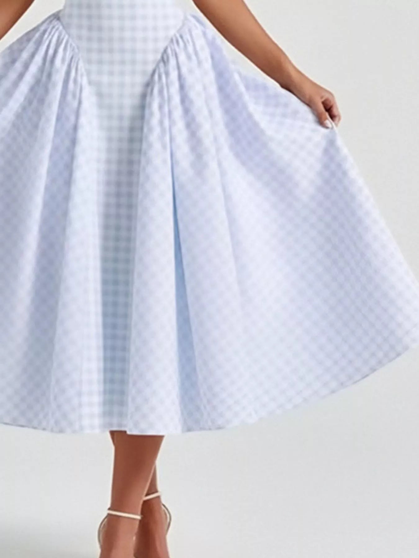 Full Size Plaid Square Neckline Midi Dress Plus Size