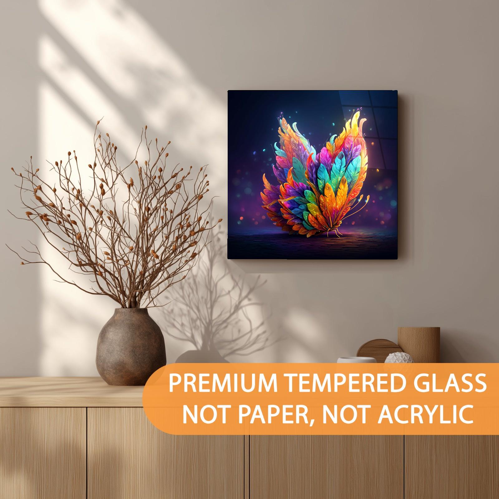 Feather Butterfly Tempered Glass Wall Art | Fantasy Office Decor