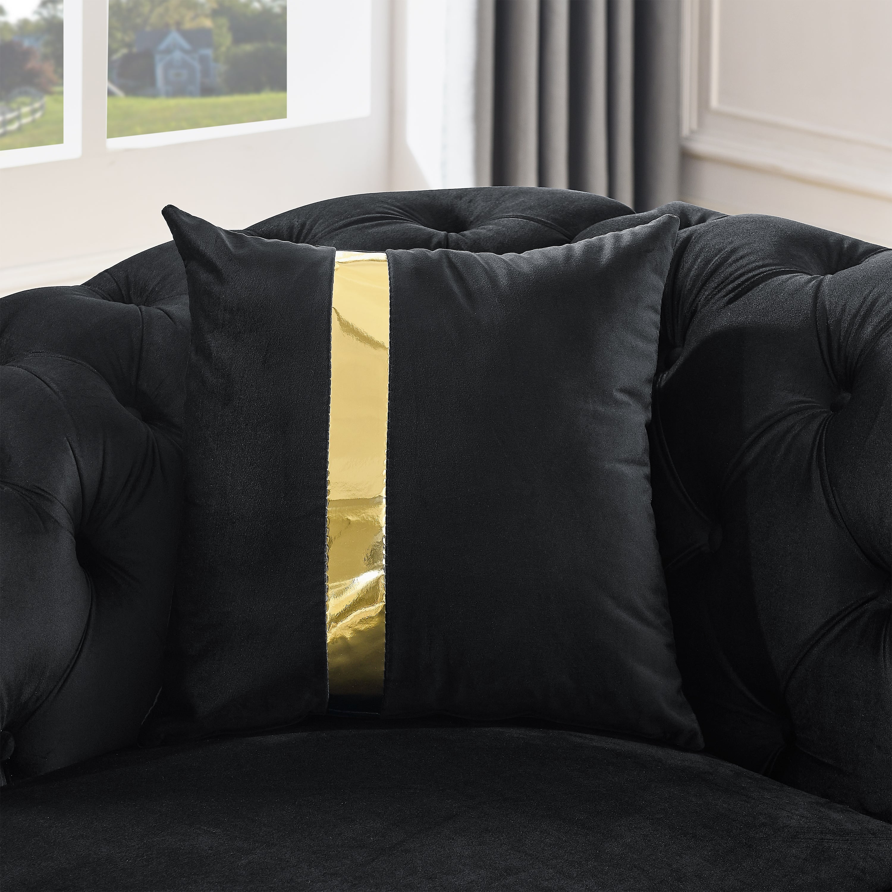 90.6 Inches Velvet Button Tufted Sofa Couch with 2 Pillows