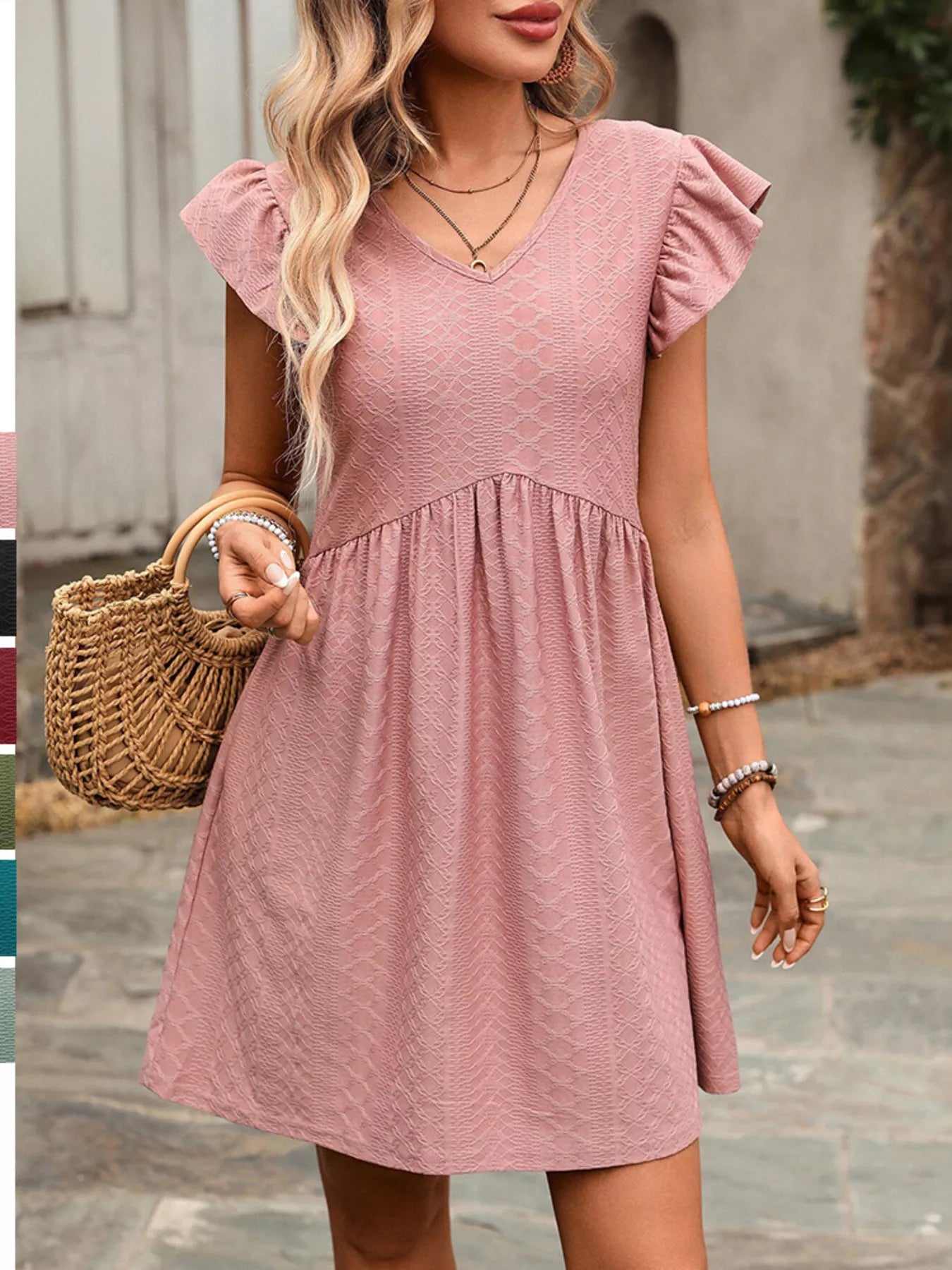 Ruffle Sleeve V-Neck A-Line Dress