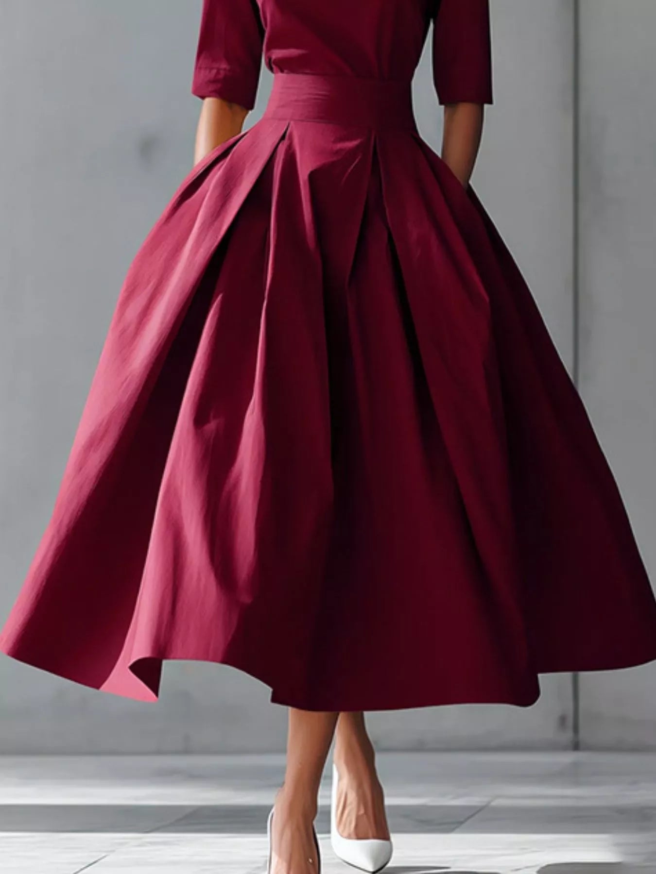 Round Neck A-Line Midi Dress