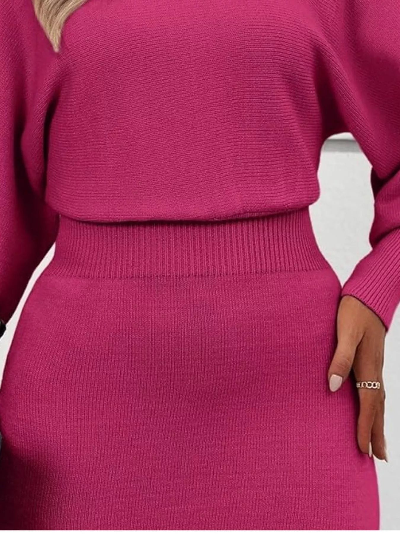 Lantern Sleeve Bodycon Sweater Dress