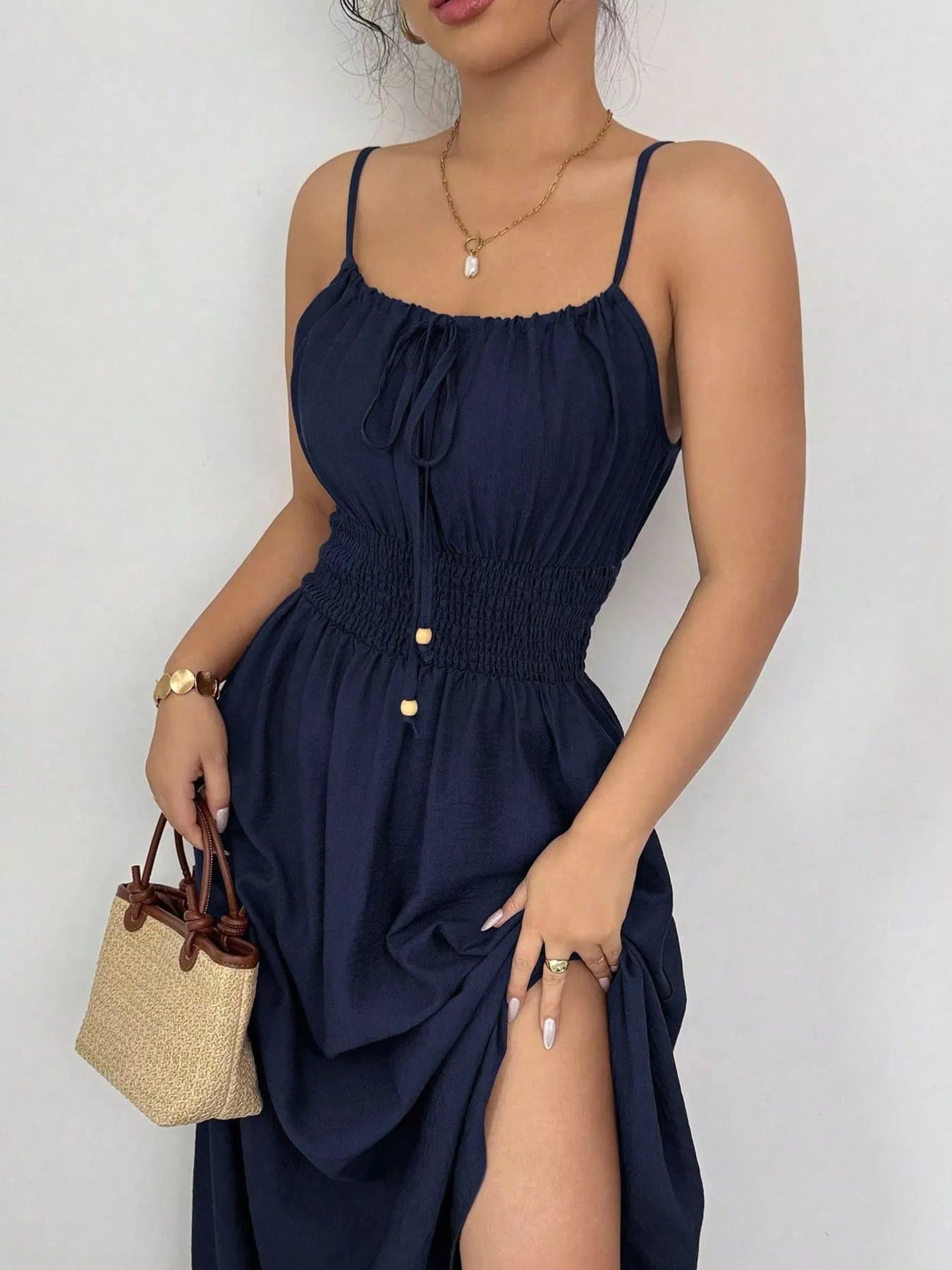 Smocked Spaghetti Strap Midi Dress