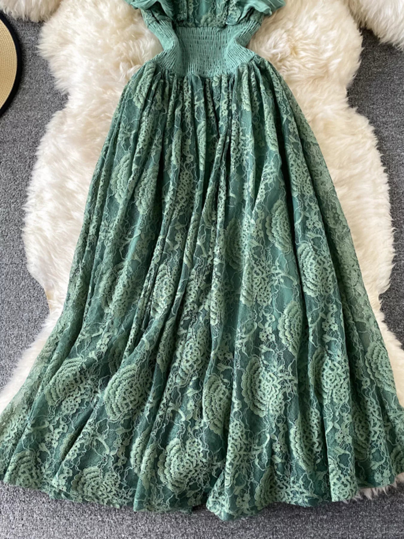 Ruffled Mock Neck Lace Maxi Dress