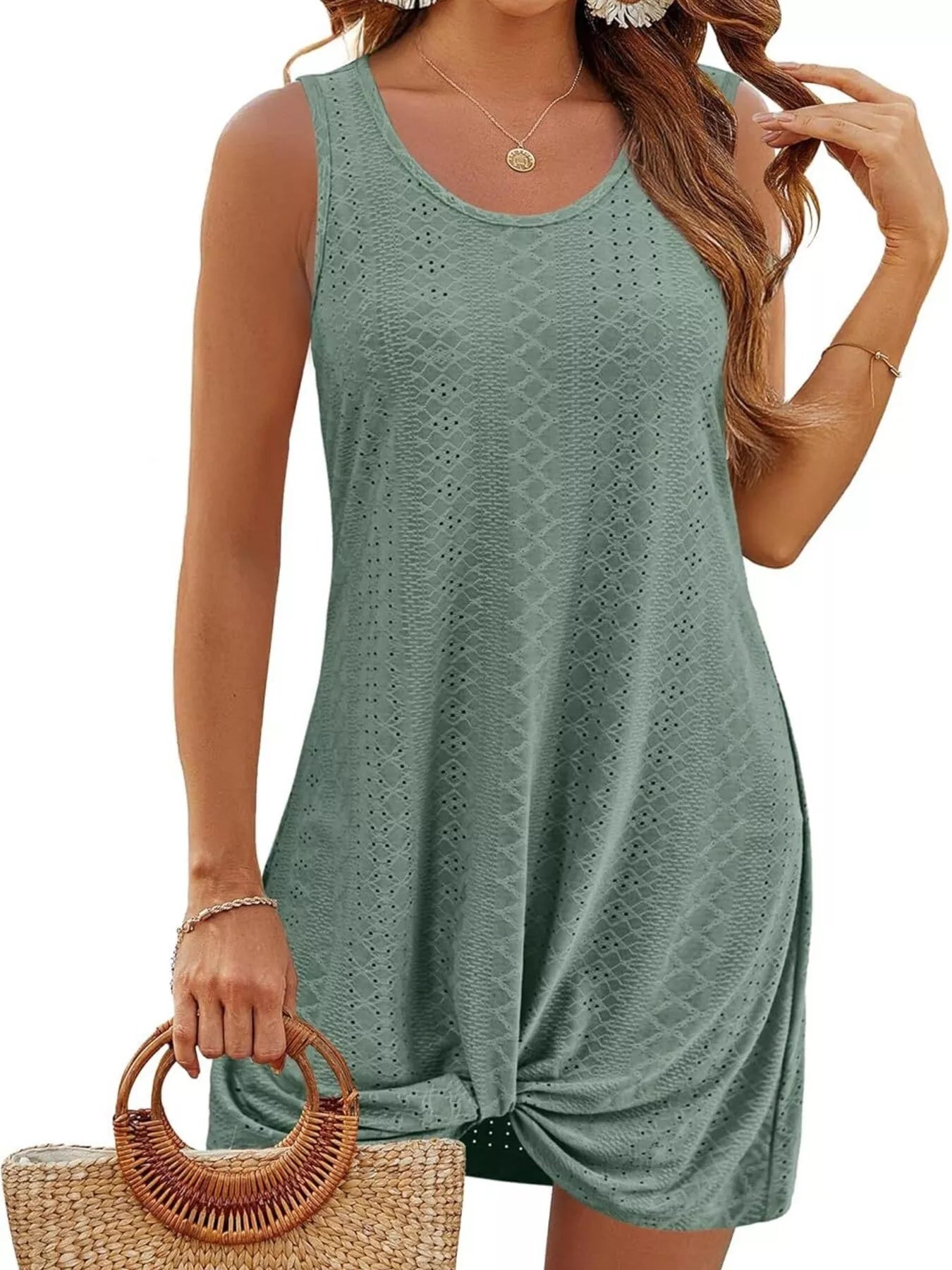Sleeveless Knotted Hem Tank Dress