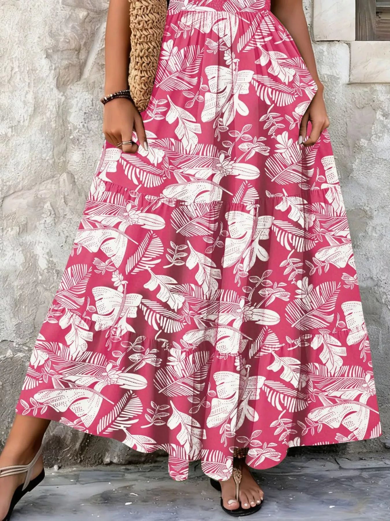 Full Size Printed V-Neck Tiered Maxi Dress Plus Size