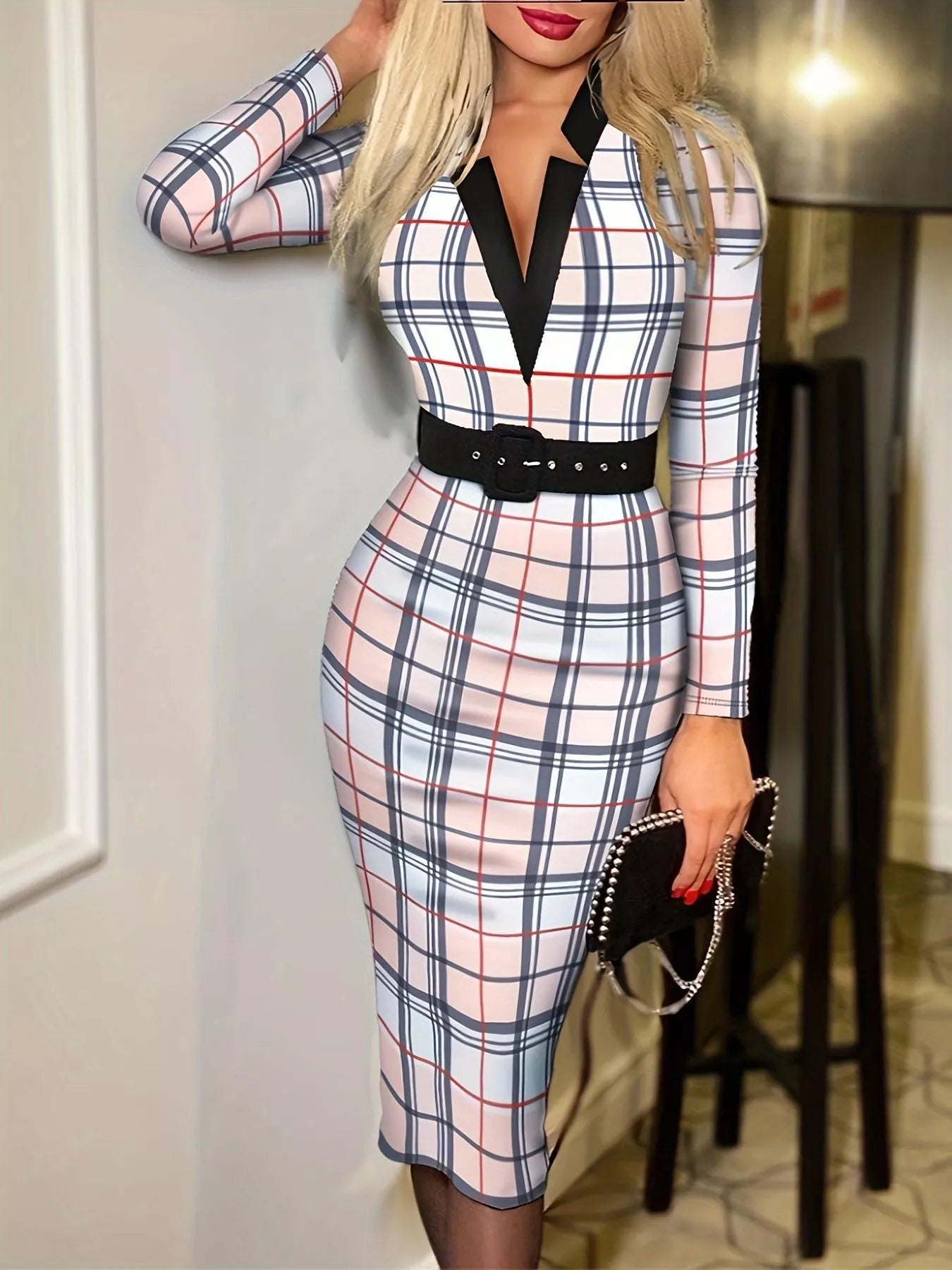 Full Size Notched Long Sleeve Dress Plus Size