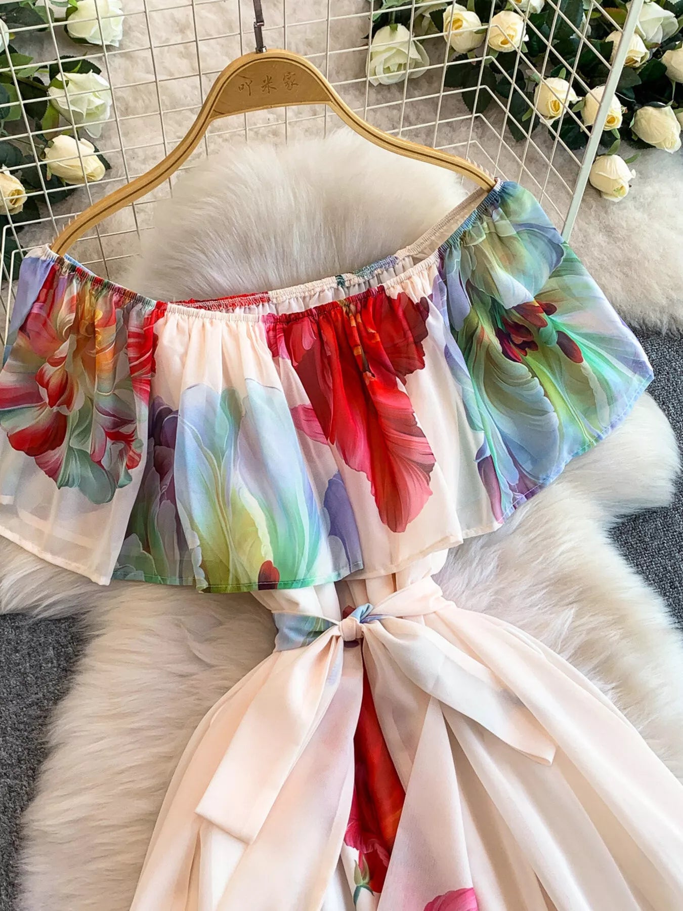 Floral Off-Shoulder A-Line Dress