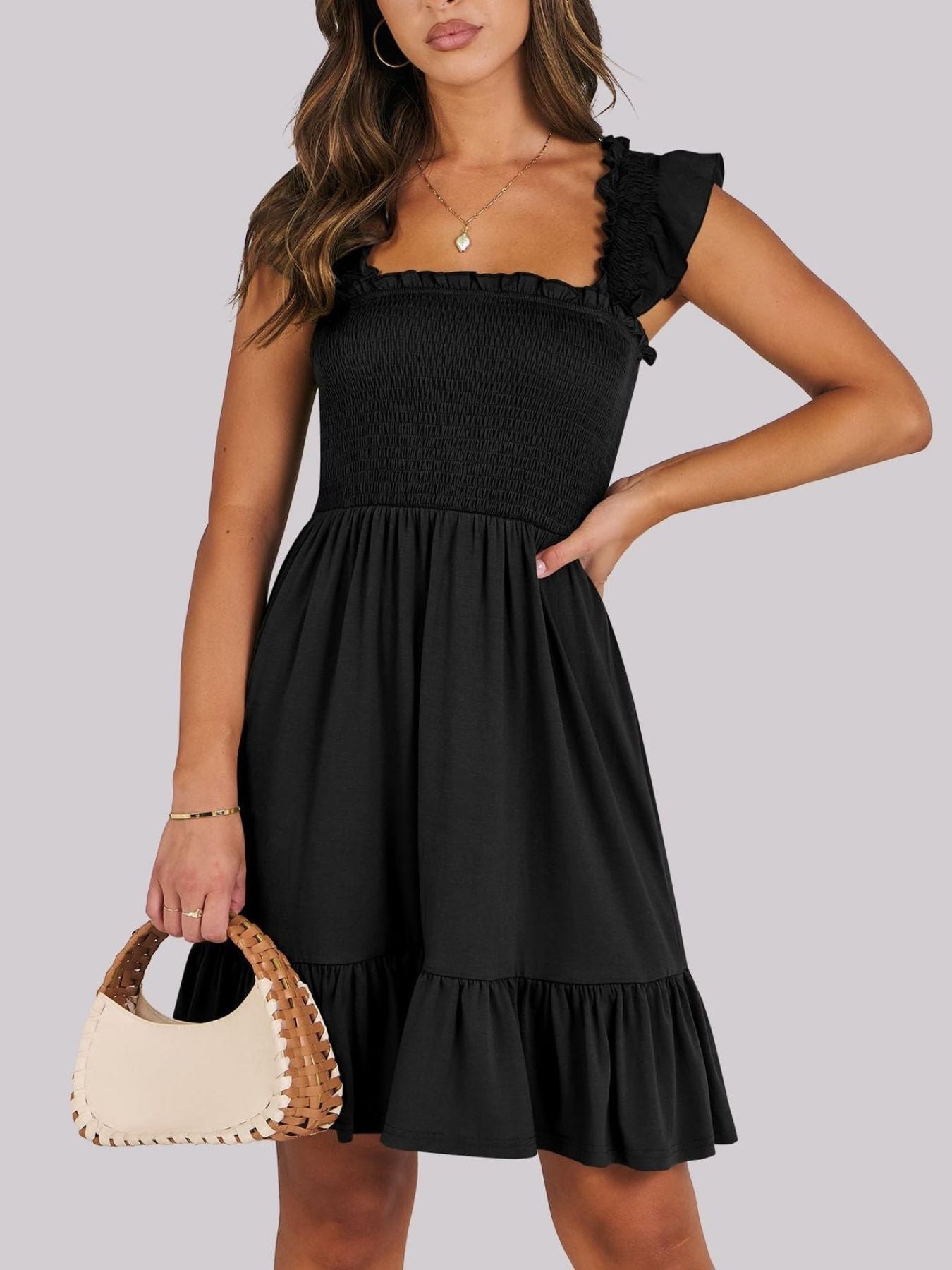 Smocked Ruffle Hem Mini Dress