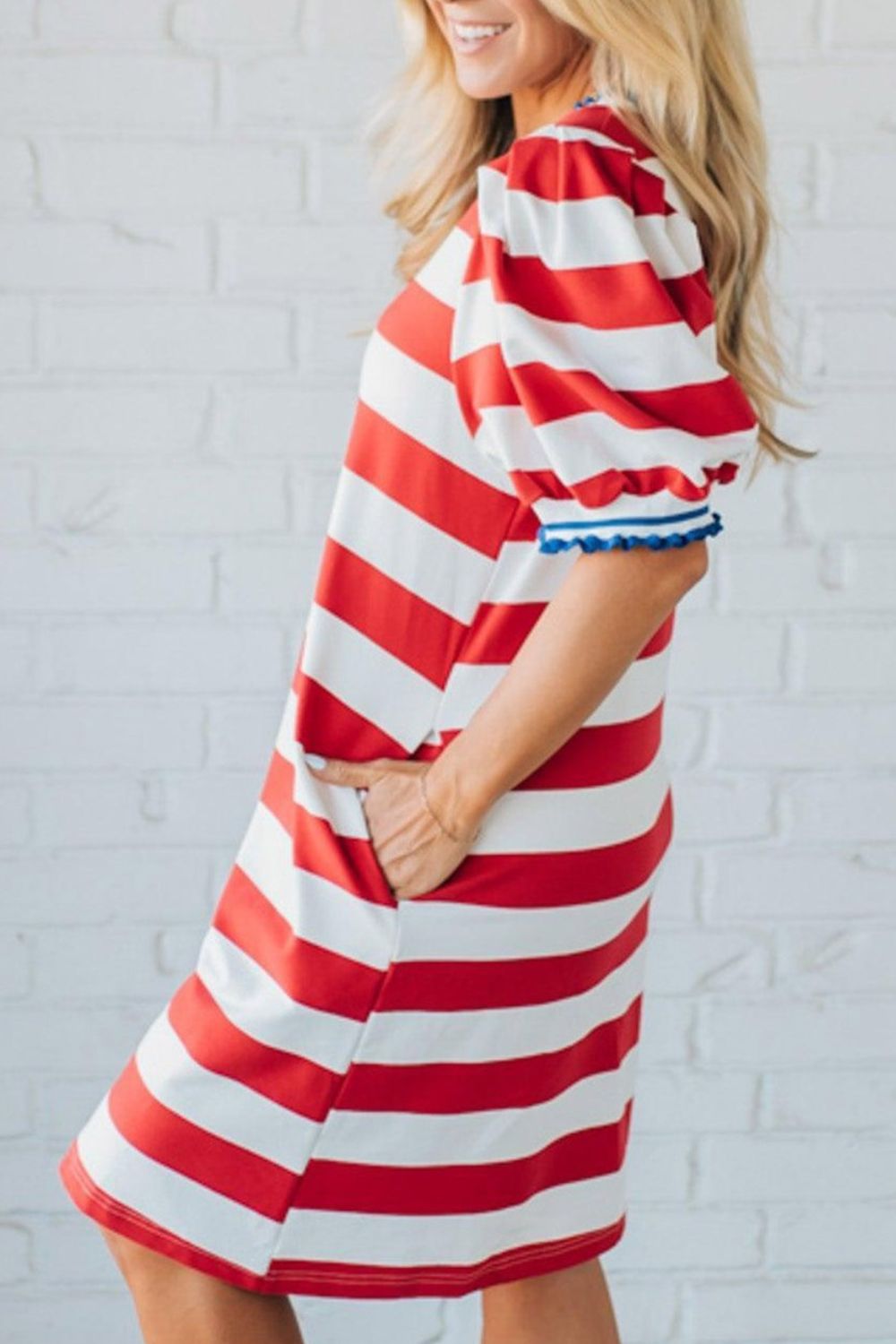 Striped Puff Sleeve Casual Mini Dress