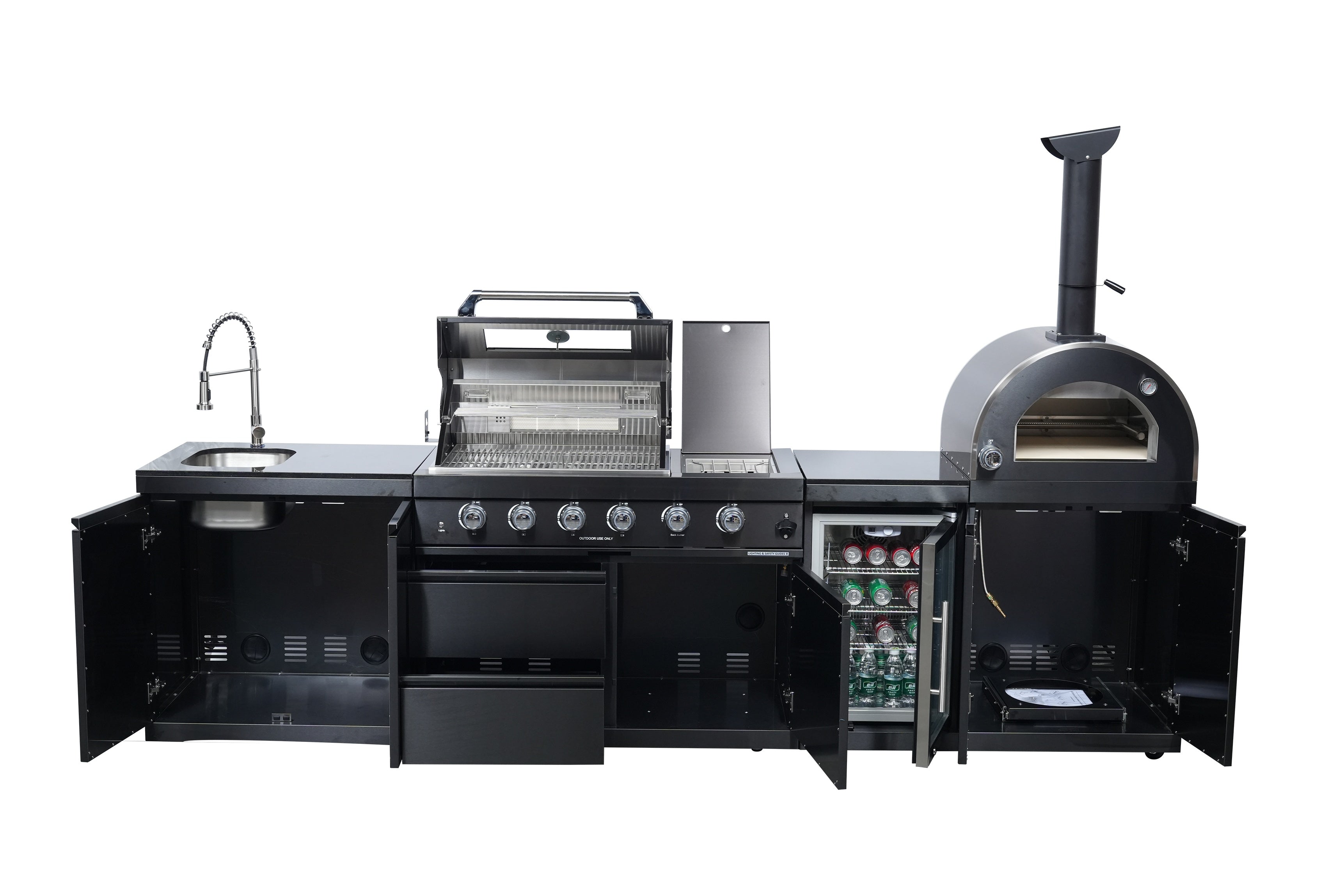 Black 125-Inch Double Stainless Steel Gas Outdoor Kitchen Grill