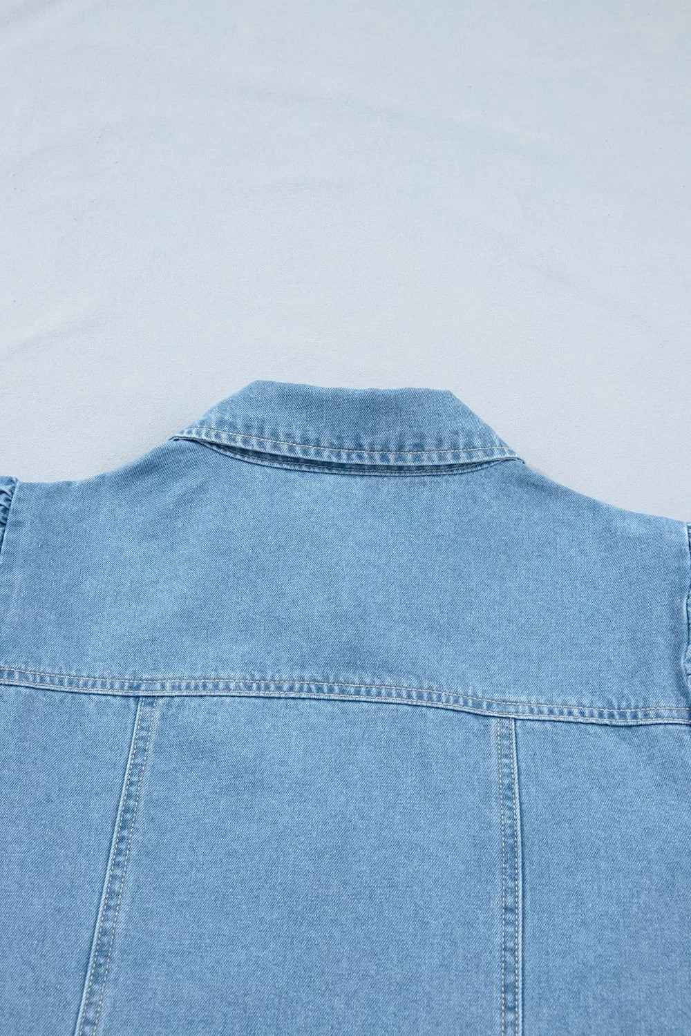 Button Down Short Puff Sleeve Ruffle Hem Denim Dress