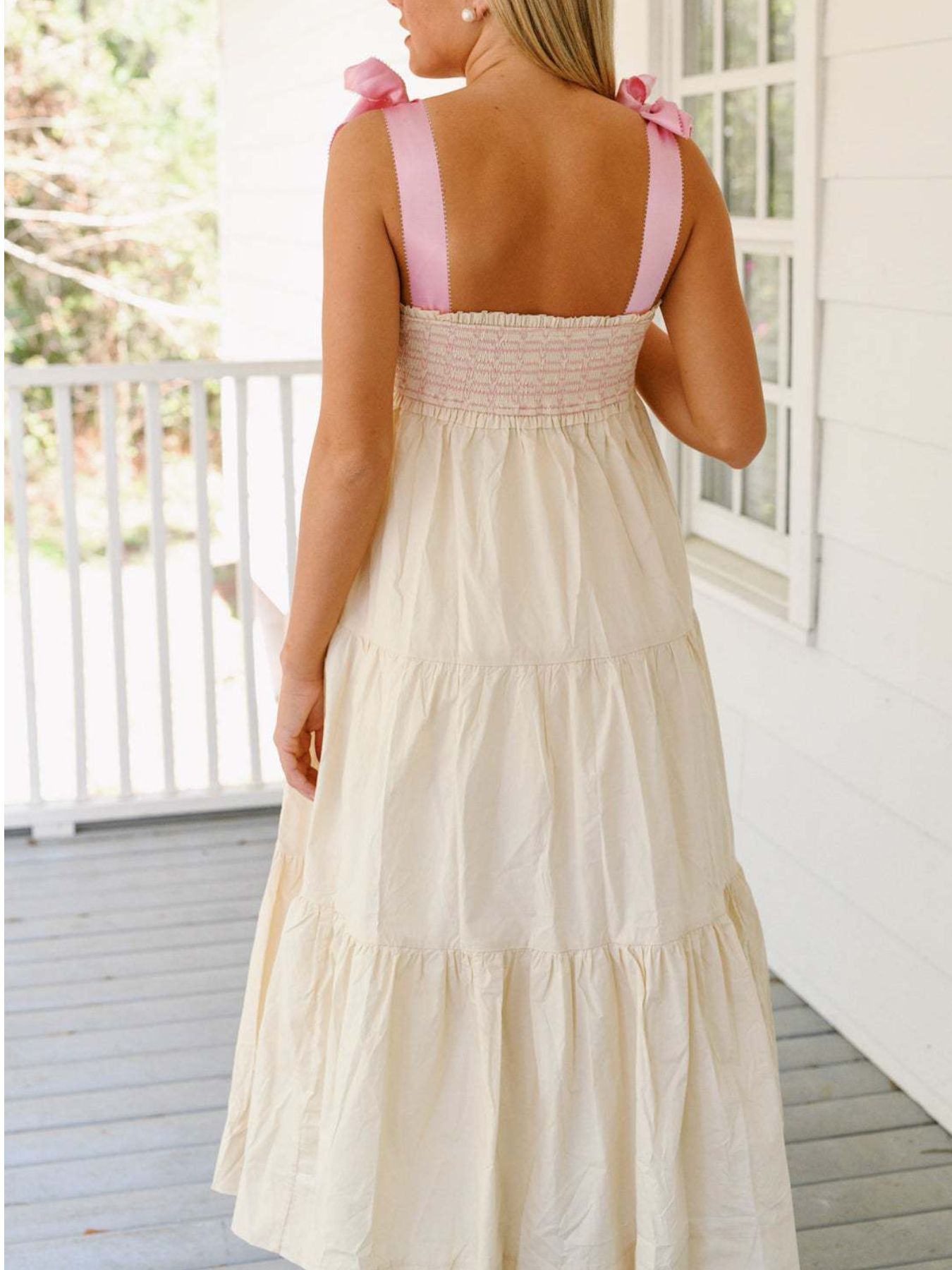 Tie Shoulder Tiered Midi Dress