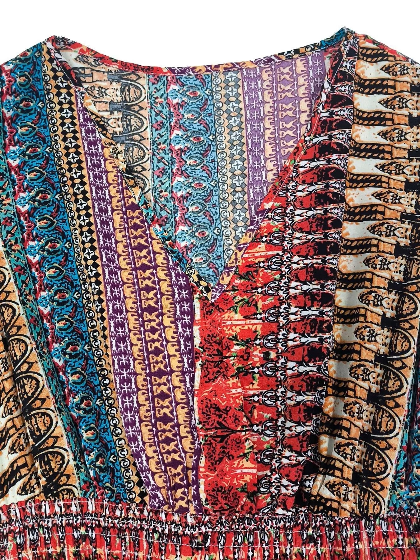 Boho Print Ruffle Sleeve Slit Dress