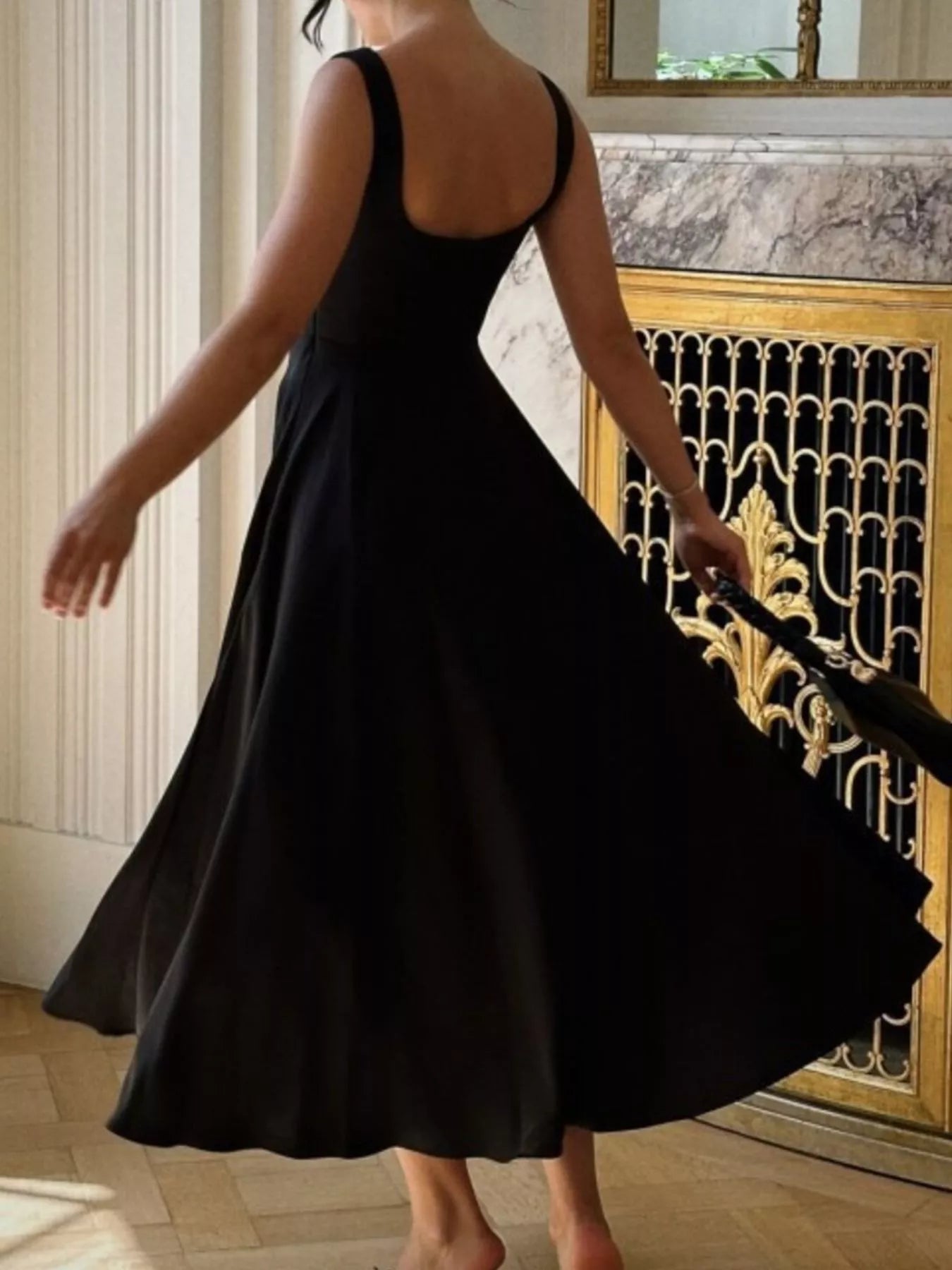 Square Neck Wide Strap A-Line Dress
