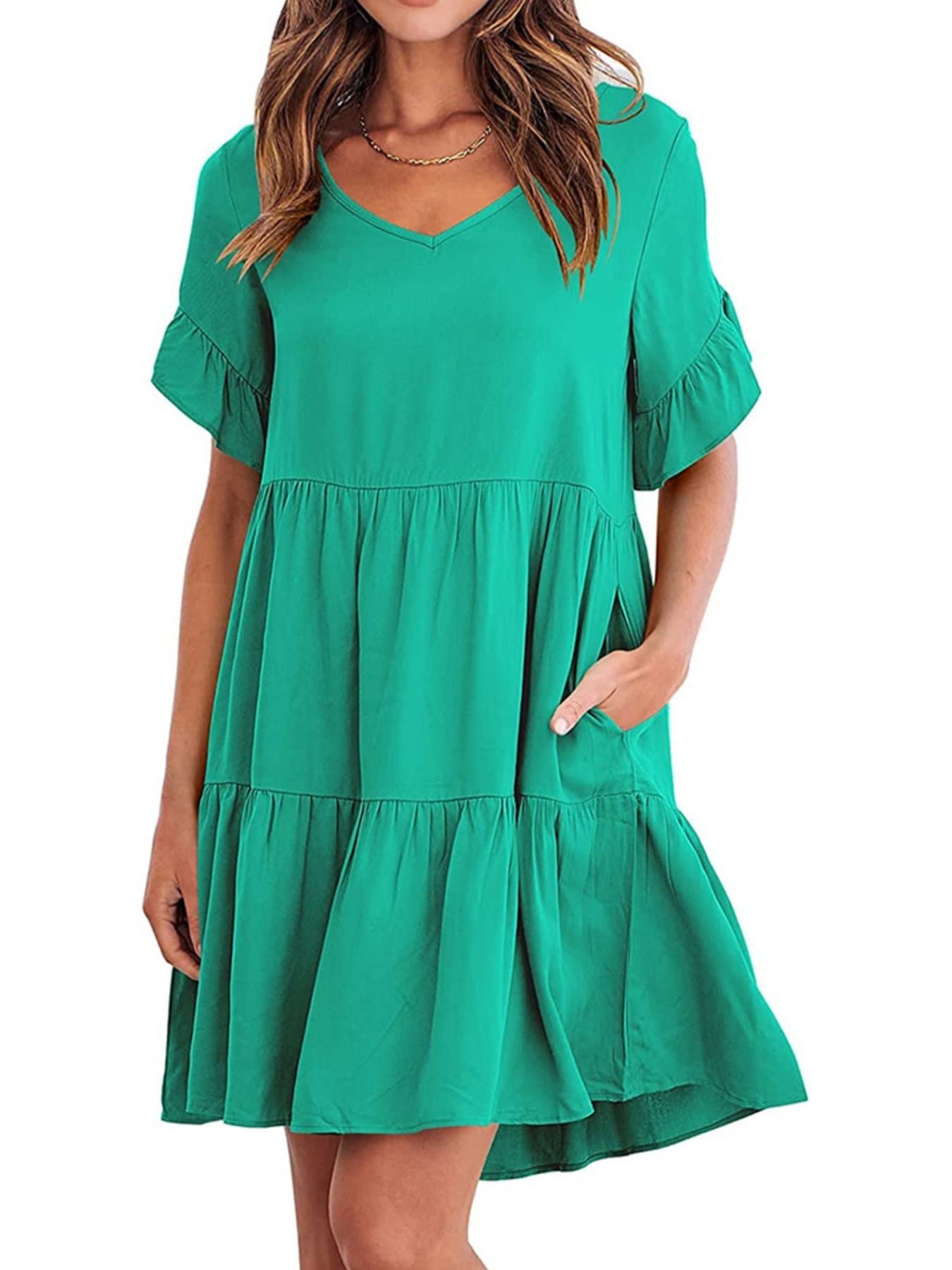 Ruffled Sleeve Tiered Mini Dress