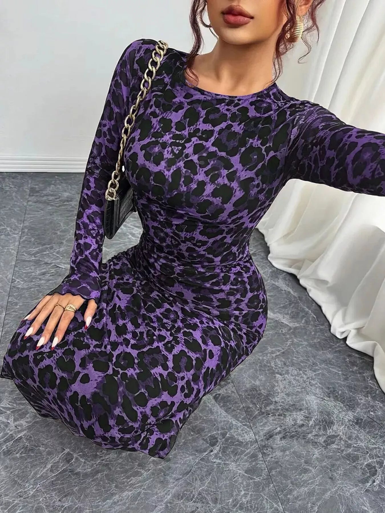 Leopard Ruched Bodycon Maxi Dress