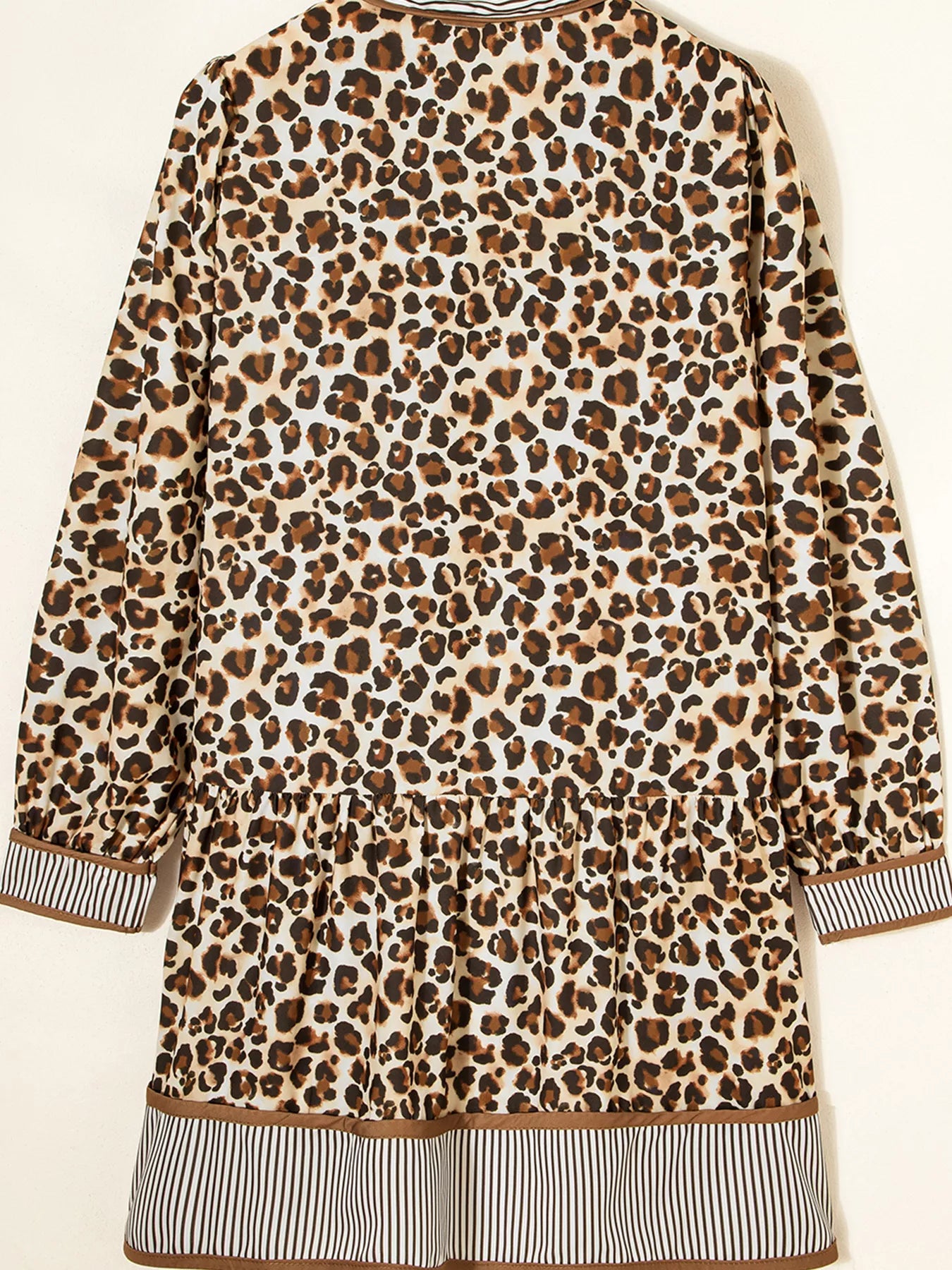 Leopard Print Striped Patchwork 3/4 Sleeve Loose Mini Dress