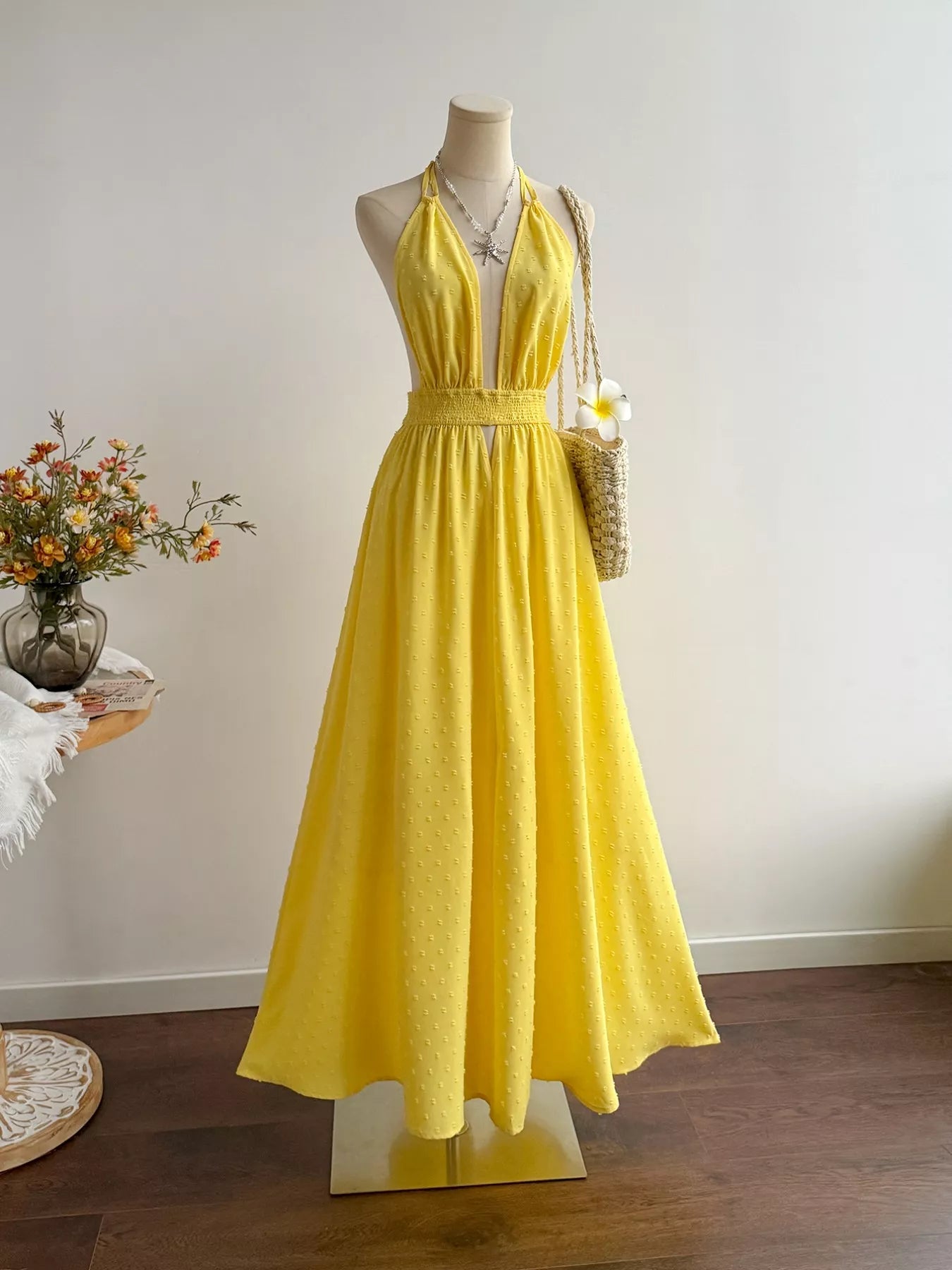 Swiss Dot Halter Neck Dress