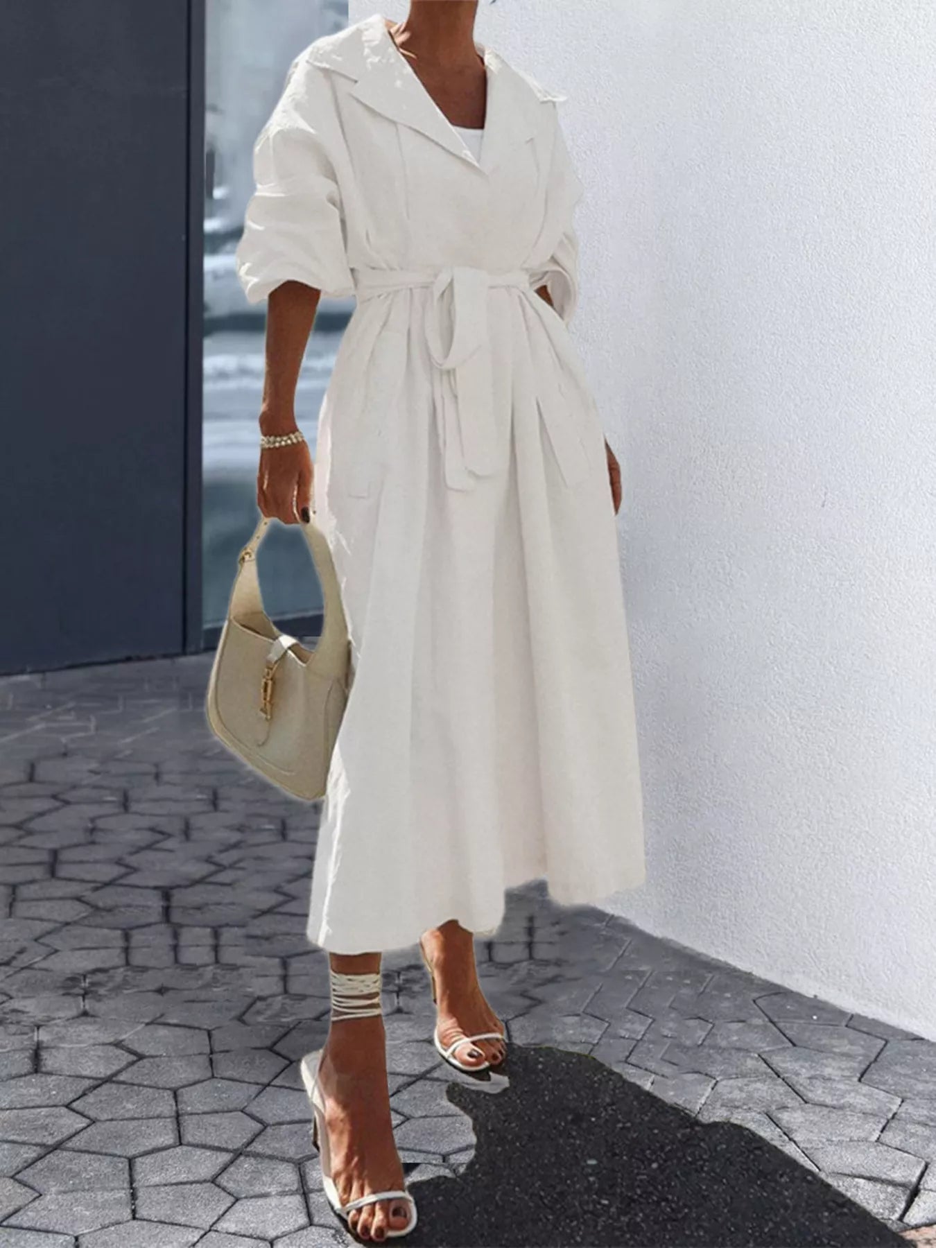 Tie Waist Midi Shirt Dress
