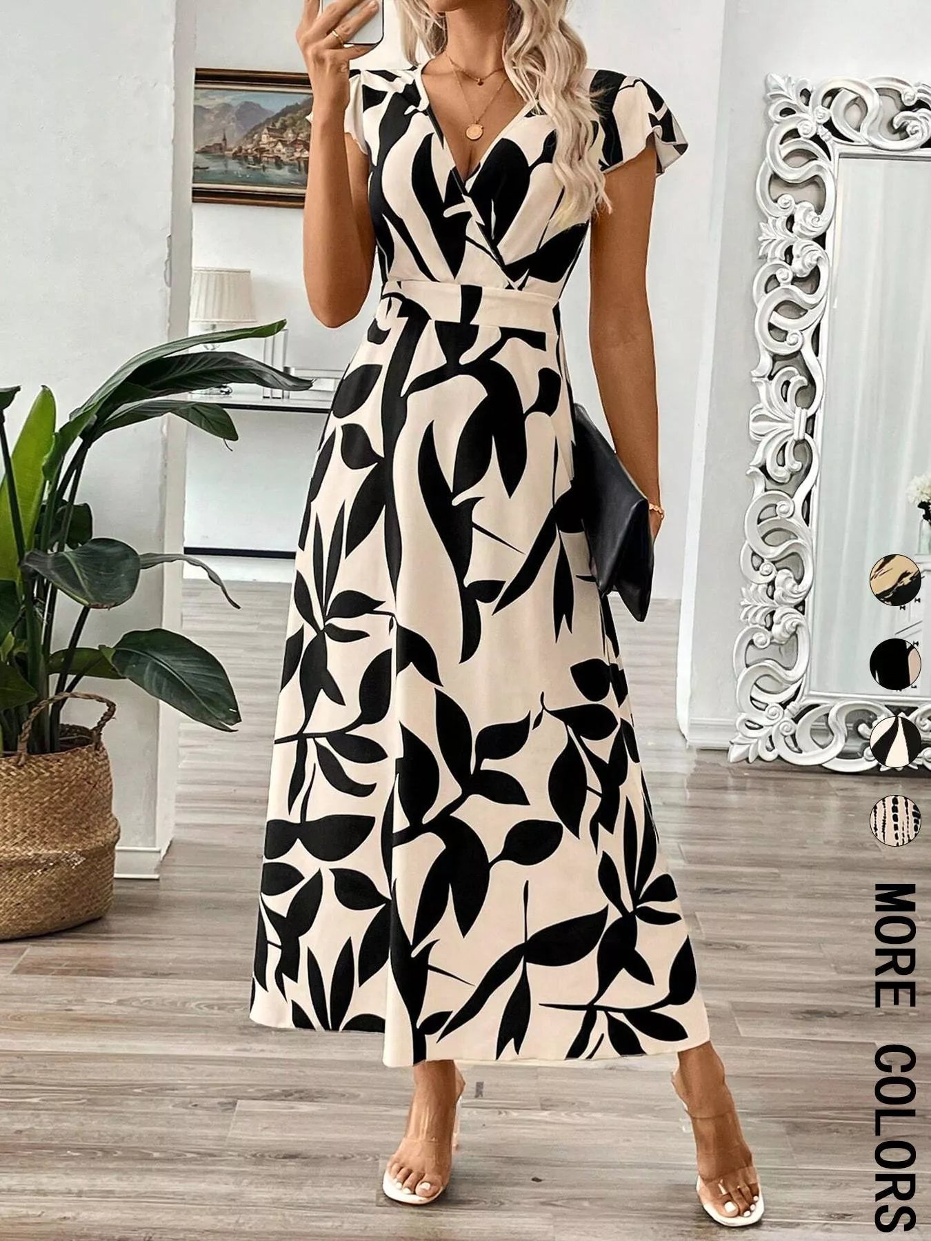 Surplice Cap Sleeve Midi Dress