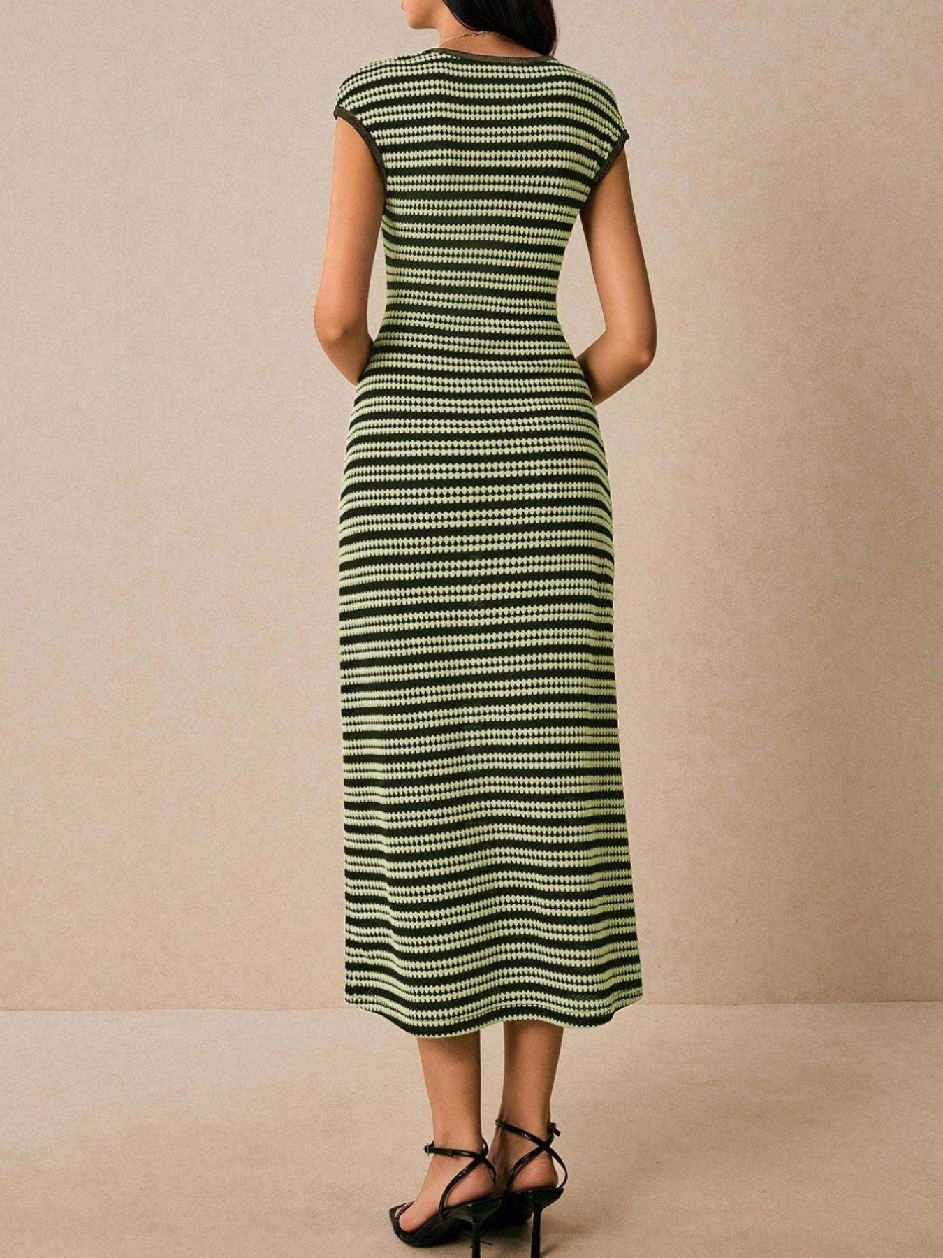 Striped Cap Sleeve Bodycon Midi Dress
