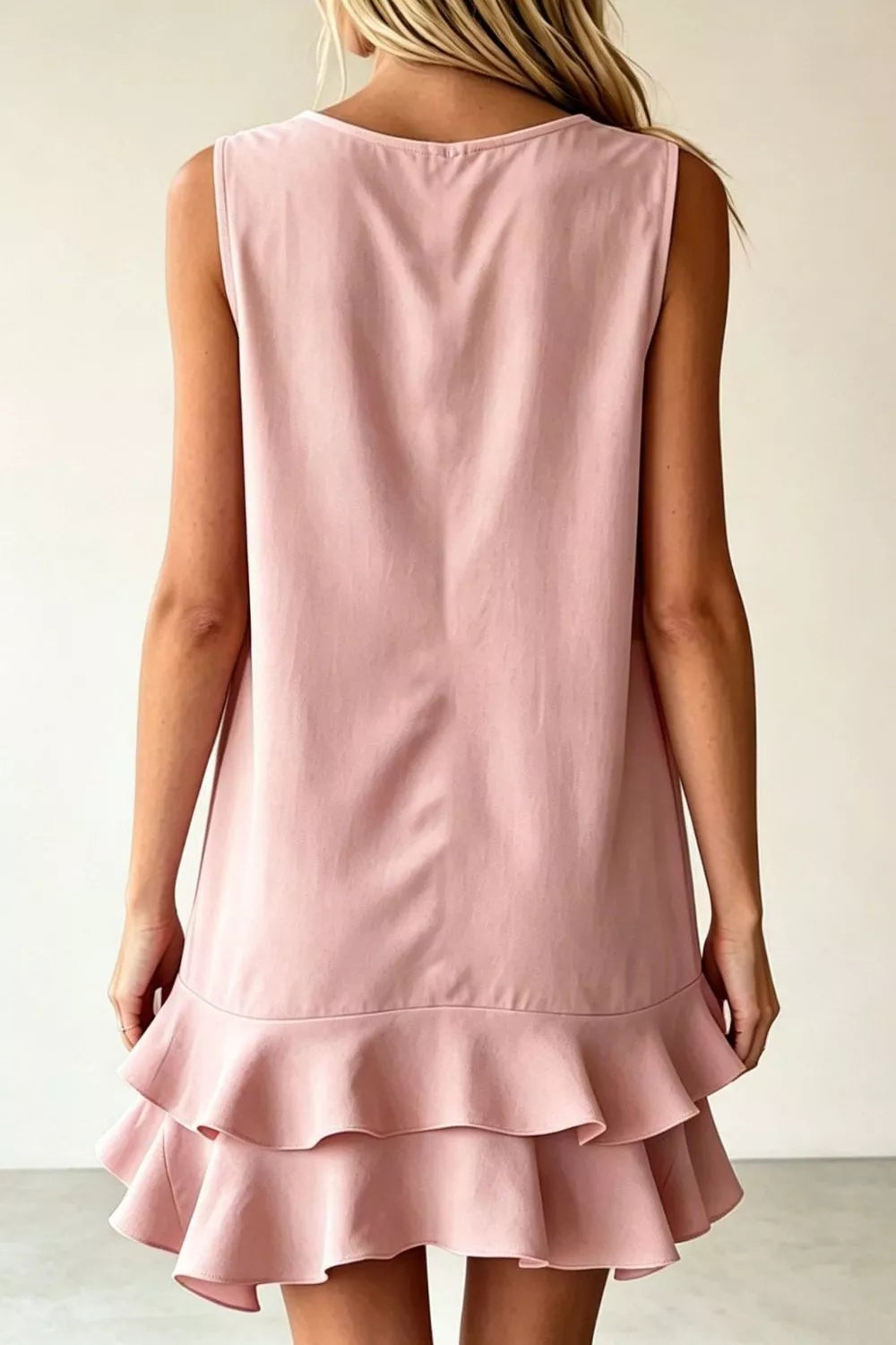 Full Size Sleeveless V-Neck Ruffle Hem Mini Dress Plus Size