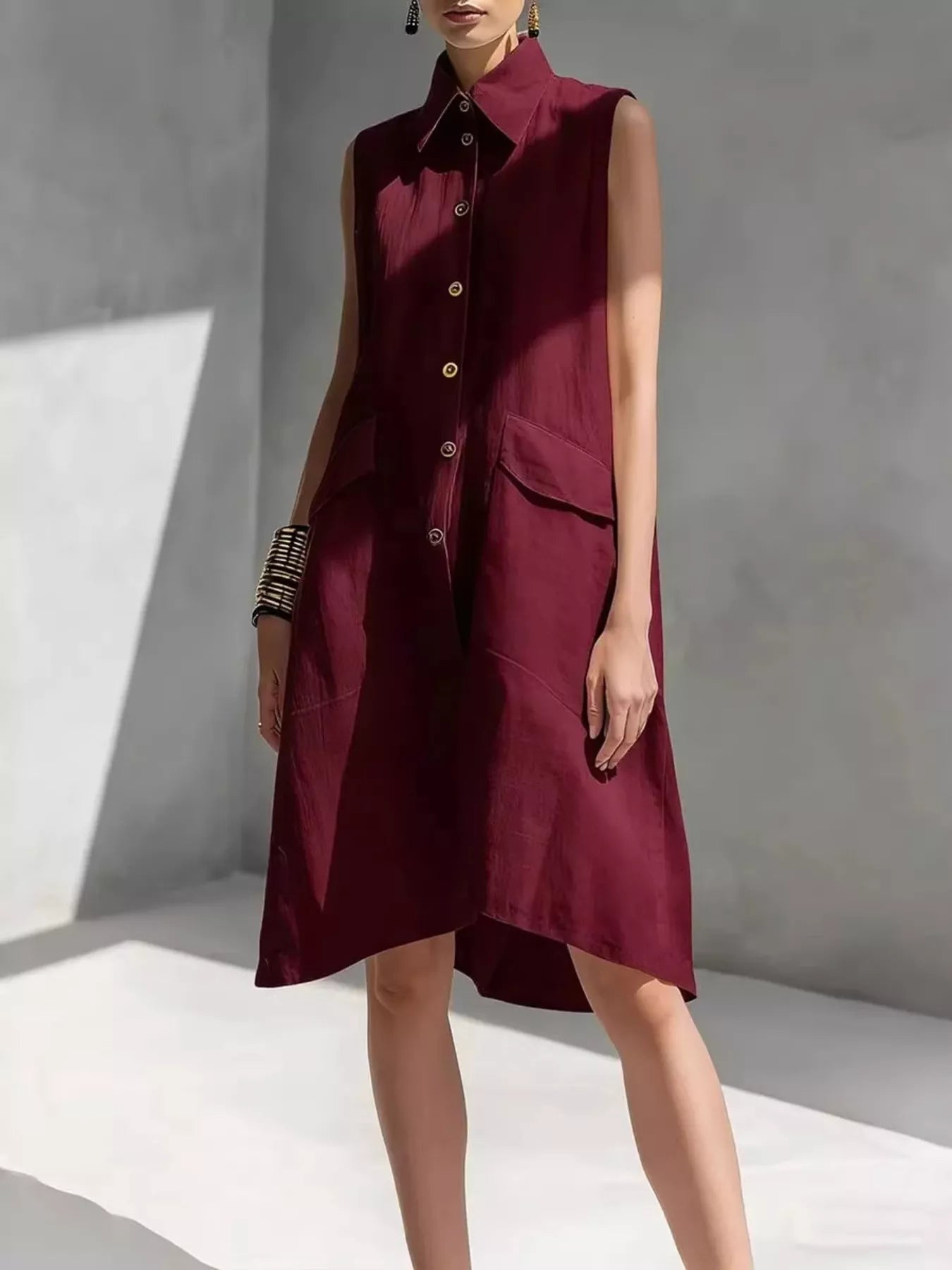 Full Size Button Front Sleeveless Dress Plus Size