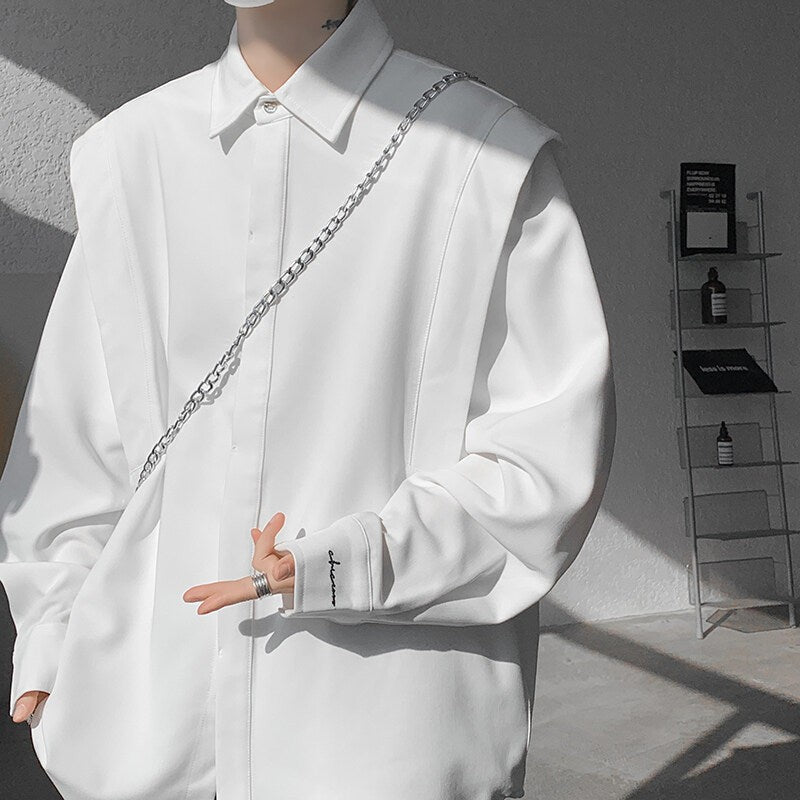 Fake two casual trendy niche design long sleeved shirt jackets