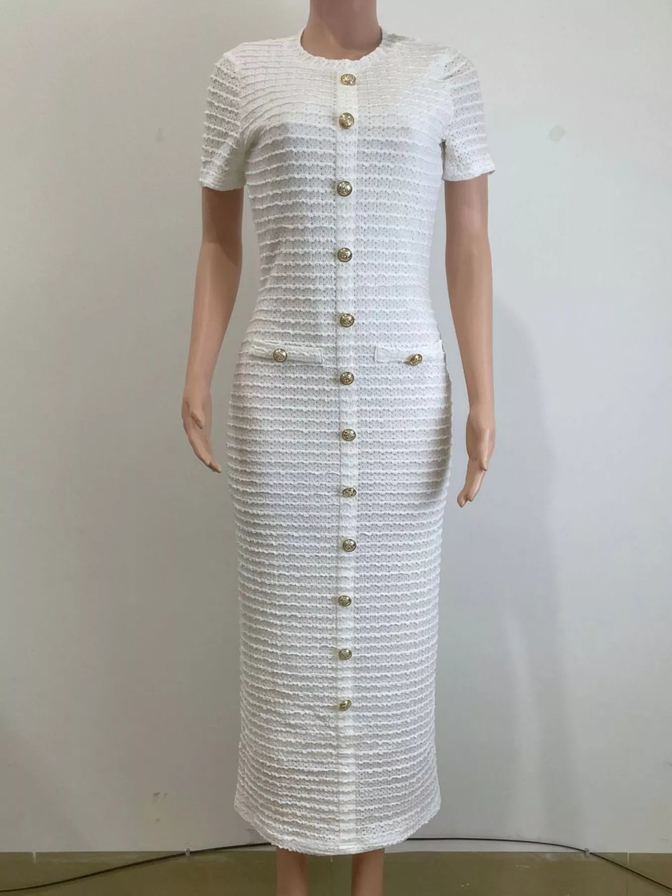 Textured Short Sleeve Midi Dress