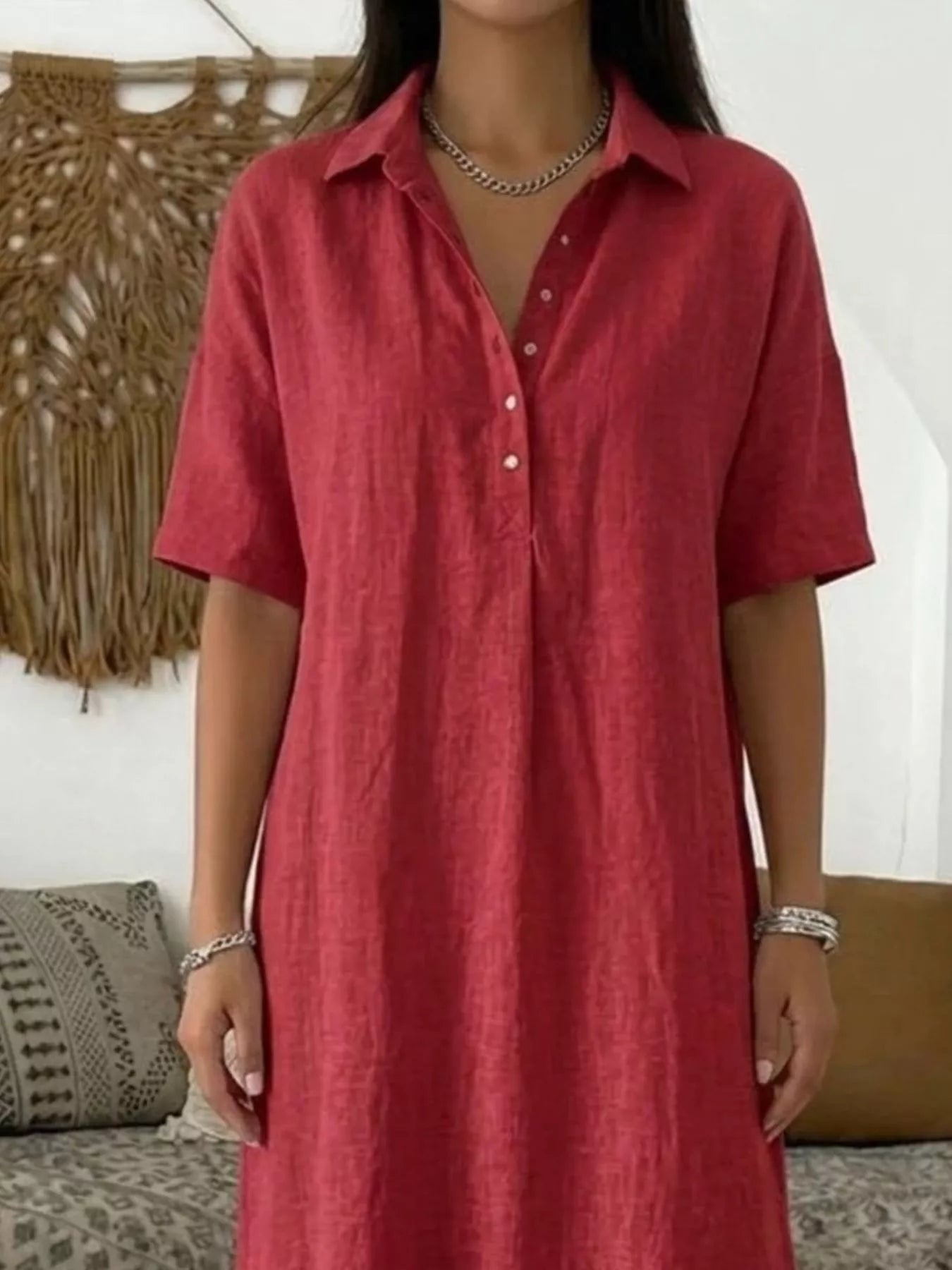 Full Size Button Detail Half Sleeve Dress Plus Size