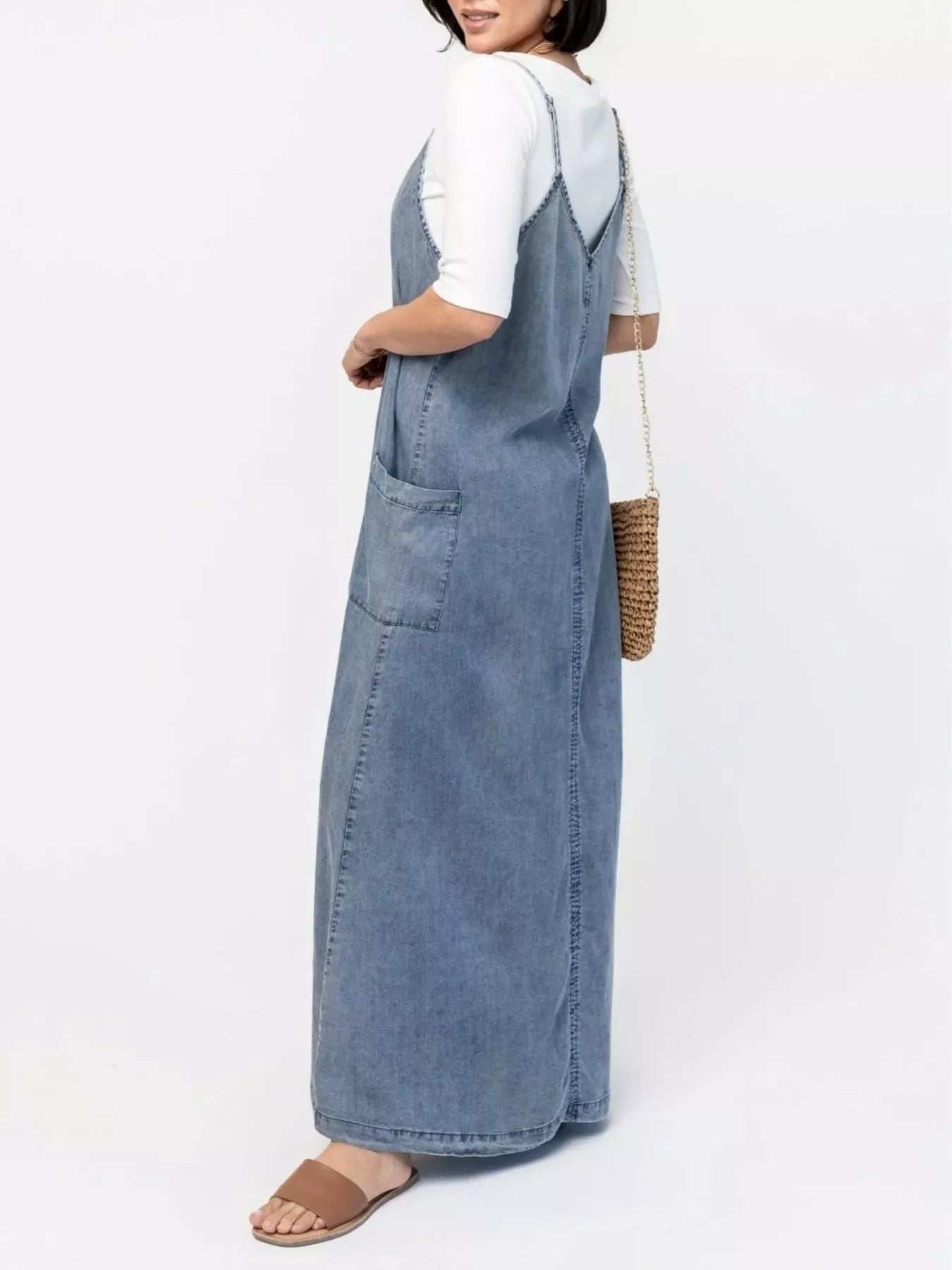 Casual Washed Denim Cami Maxi Dress