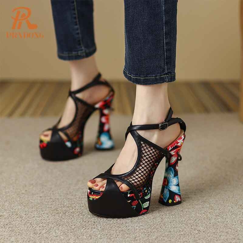 Women's Shoes New Sexy Genuine Leather High Heels Platform Shoes Peep Toe Black White Dress Party Wedding Lady Shoes Pumps 34-39
