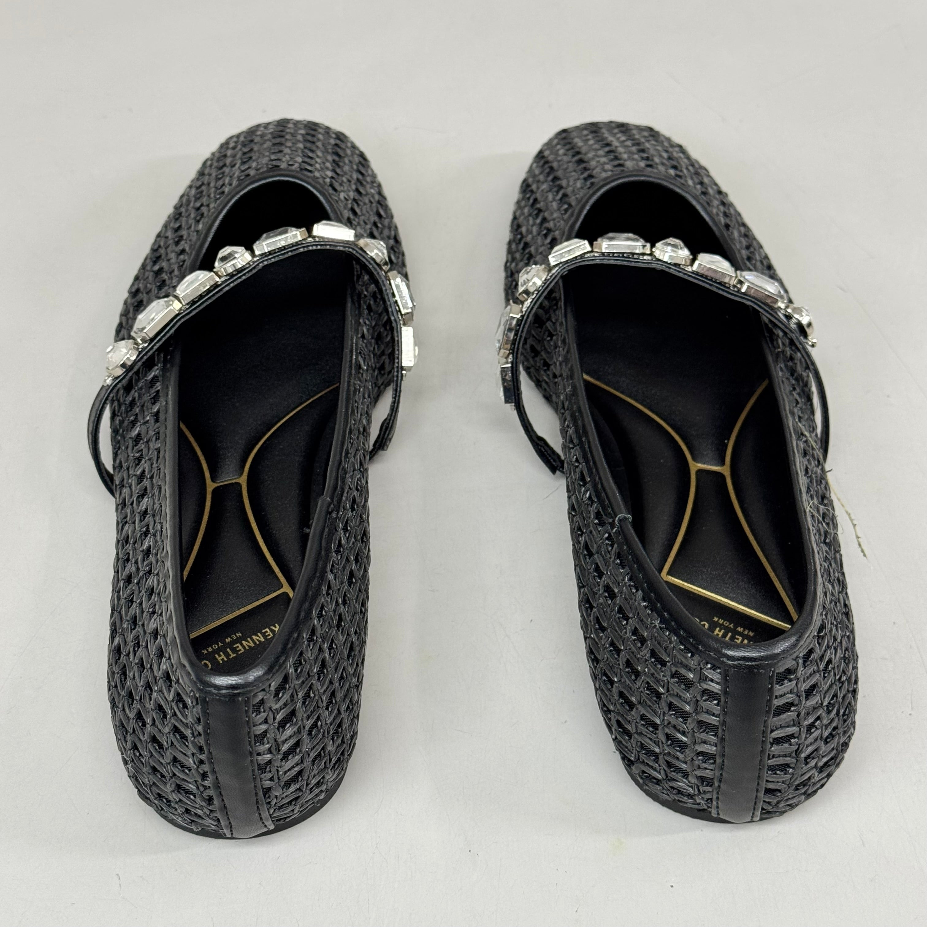 KENNETH COLE New York Zeta Raffia Jewel Jane Flat Women's Sz 9 Black KL25ZMJ01