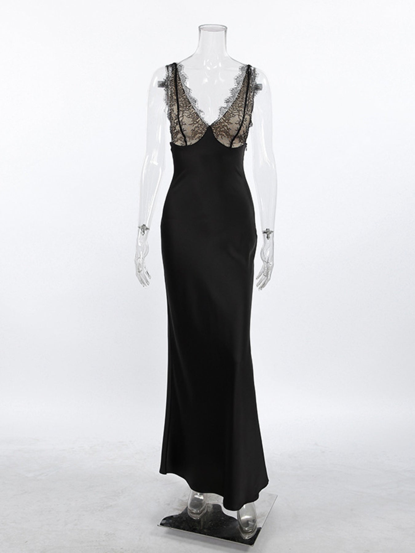 Lace Trimmed Adjustable Strap Midi Dress