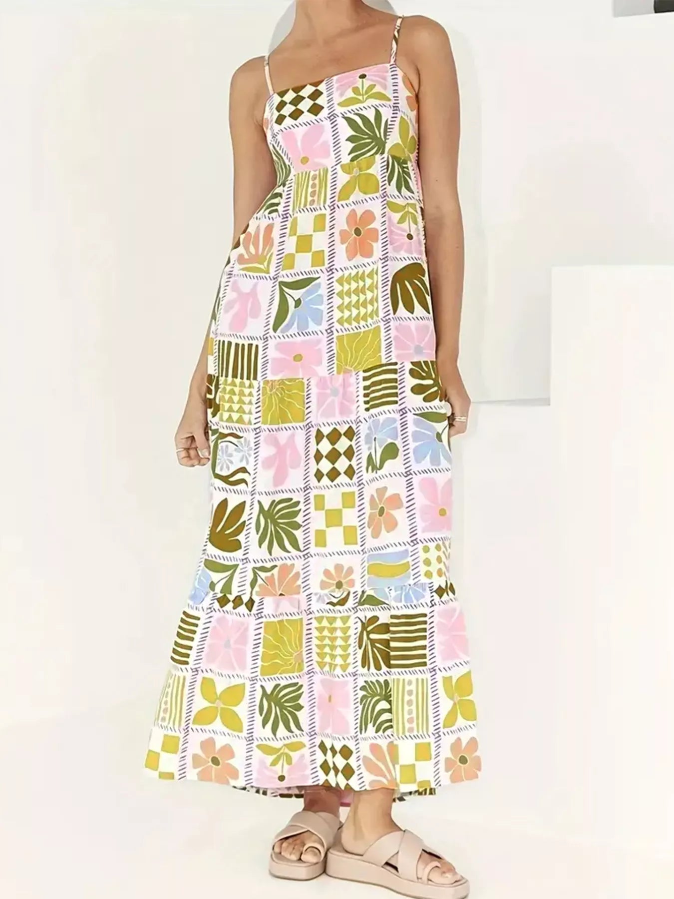Printed Cutout Back Cami Dress